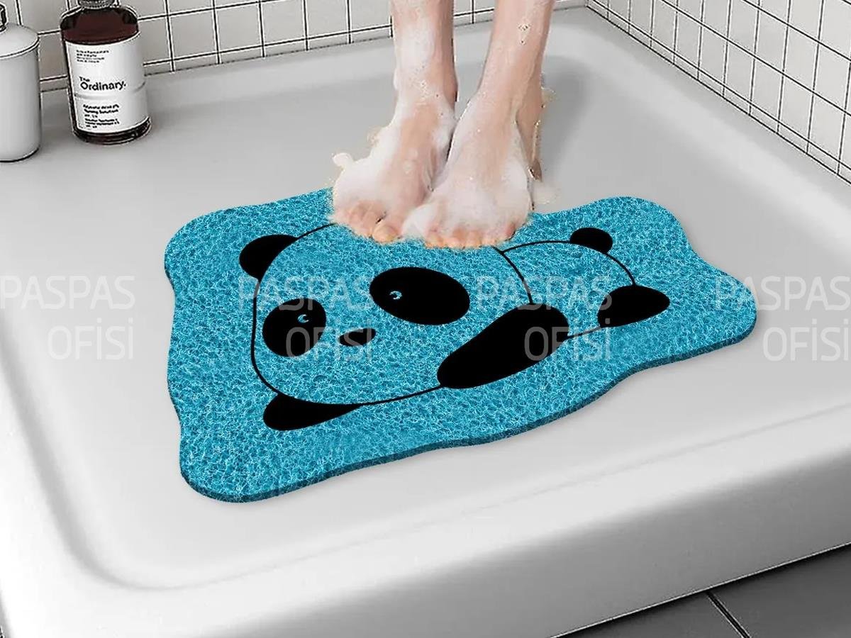 Panda Banyo Paspası Su Emici Paspas Kaydırmaz Paspas Mavi