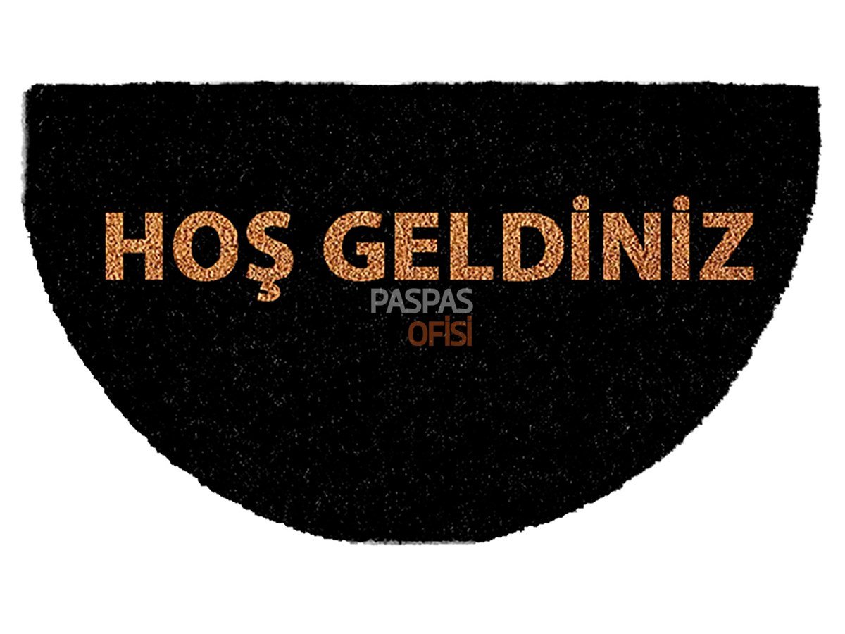 Yarım Daire Paspas Hoş Geldiniz Yazılı Baskılı  Kapı Paspası Siyah