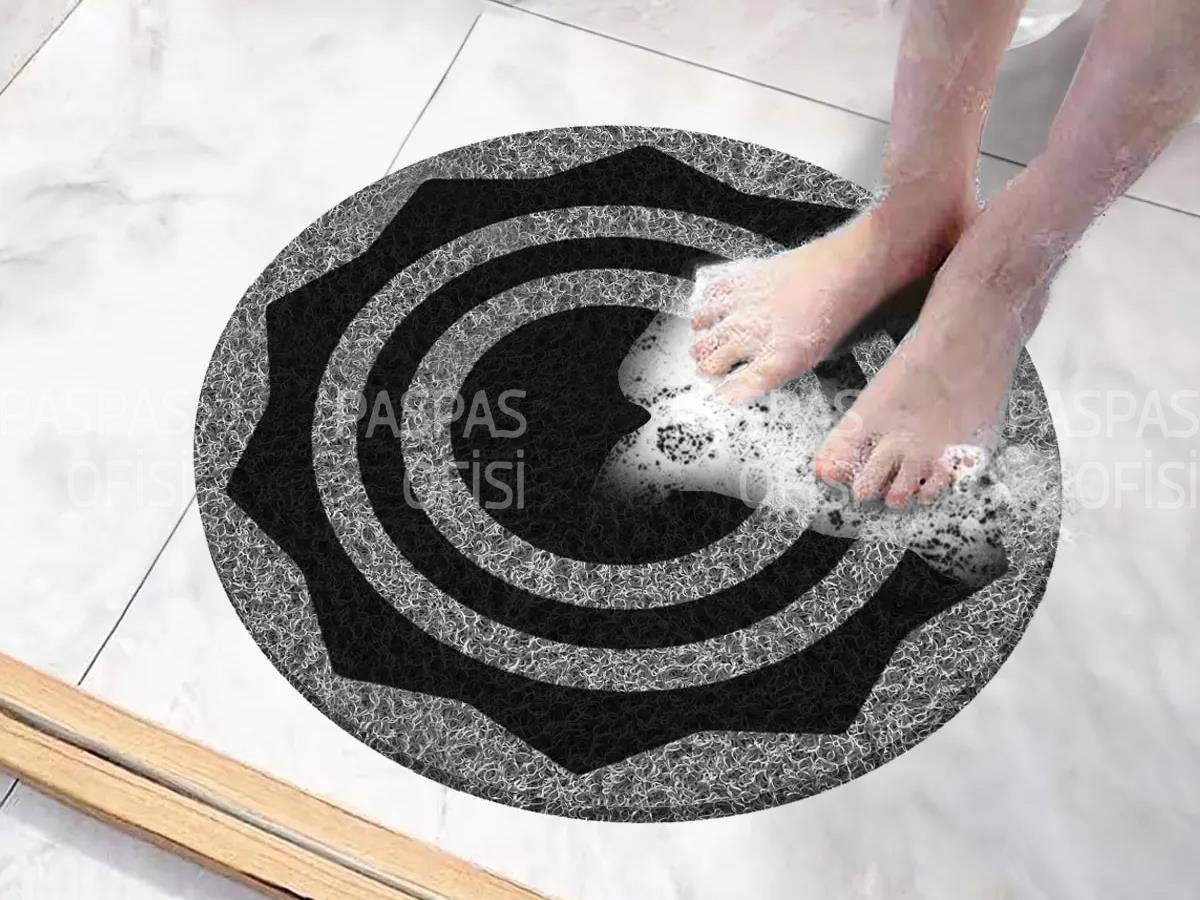 Yuvarlak Desenli Banyo Paspası Kayma Önleyici Paspas Gri