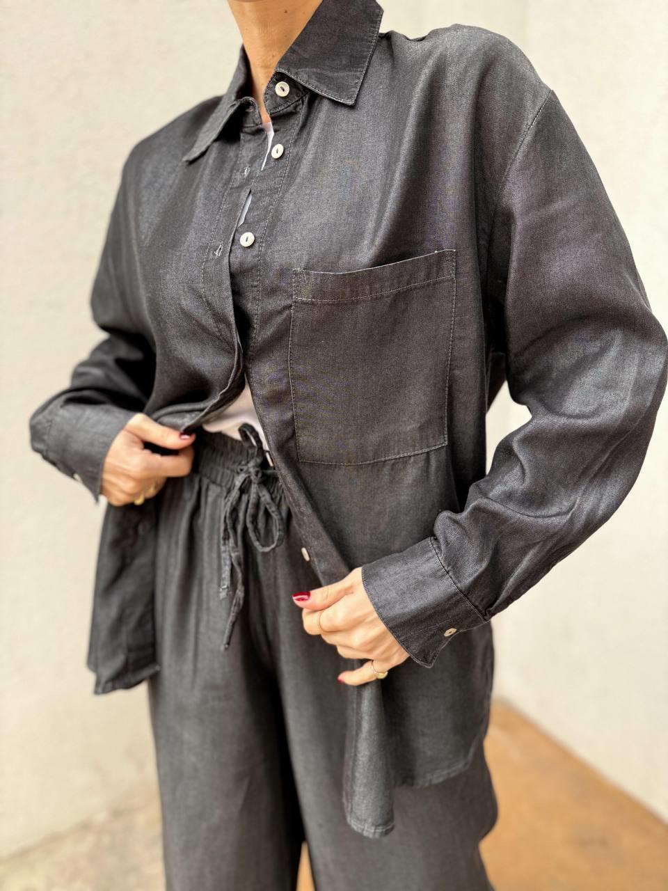 Kadın Antrasit Denim Gömlek Pantalon Takım