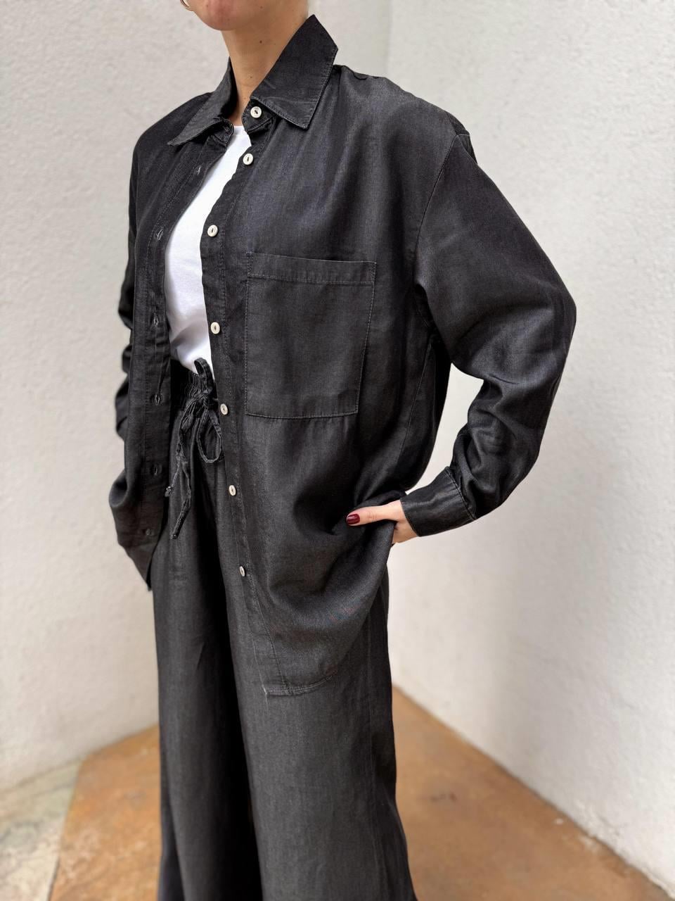 Kadın Antrasit Denim Gömlek Pantalon Takım