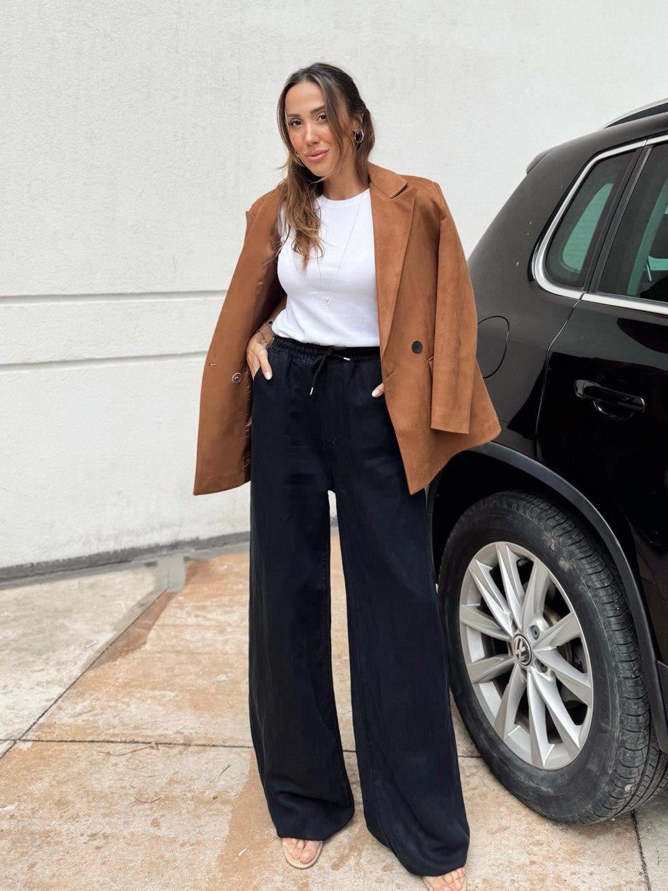 Kadın Bel Lastikli Oversize Geniş Paça Siyah Pantolon