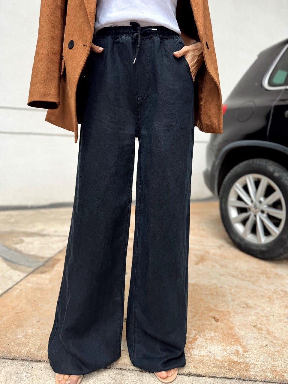 Kadın Bel Lastikli Oversize Geniş Paça Siyah Pantolon