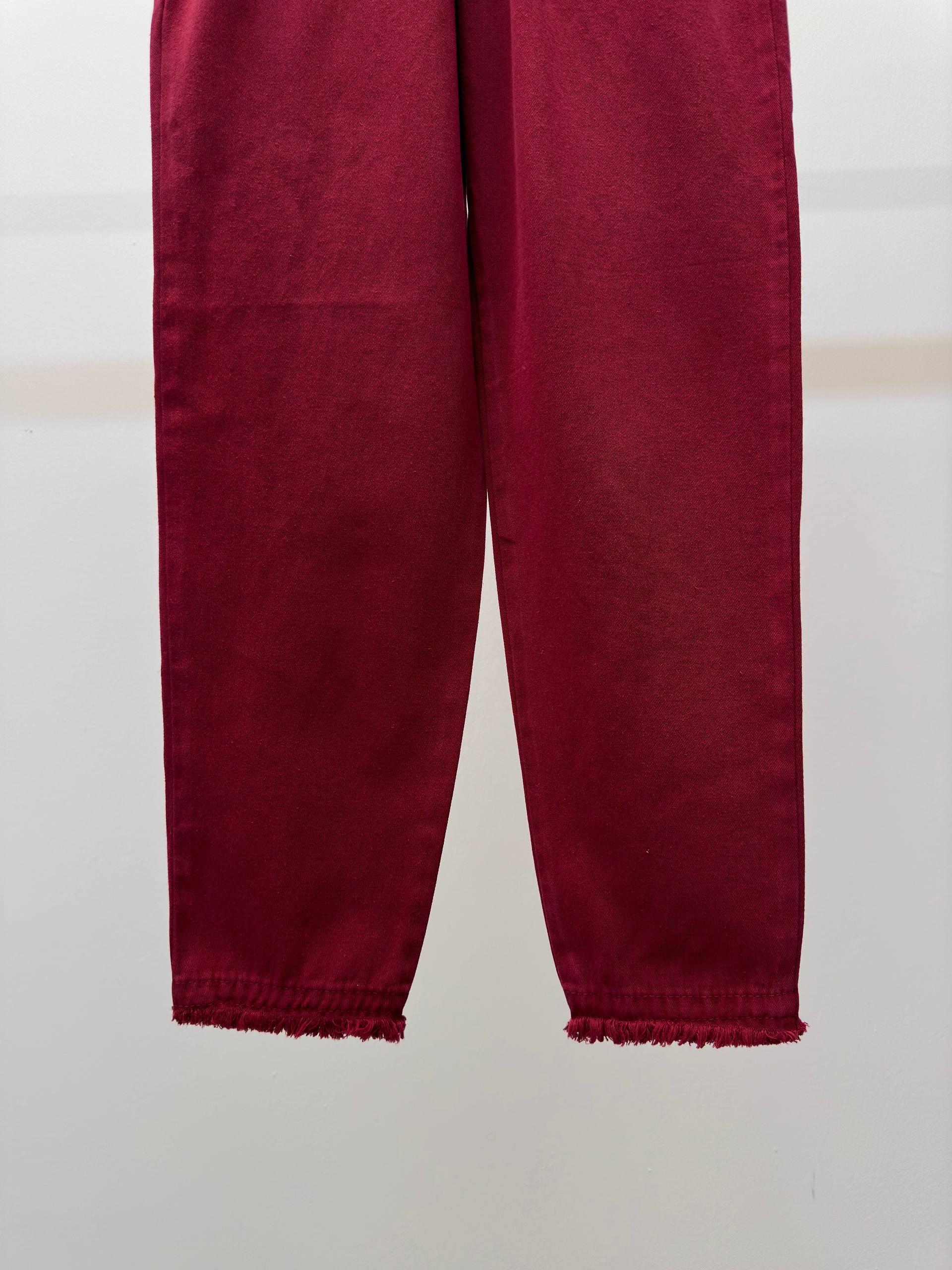 Kadın Beli Lastikli Paçası Püskül Detay Parça Boya Gabardin Bordo Pantolon