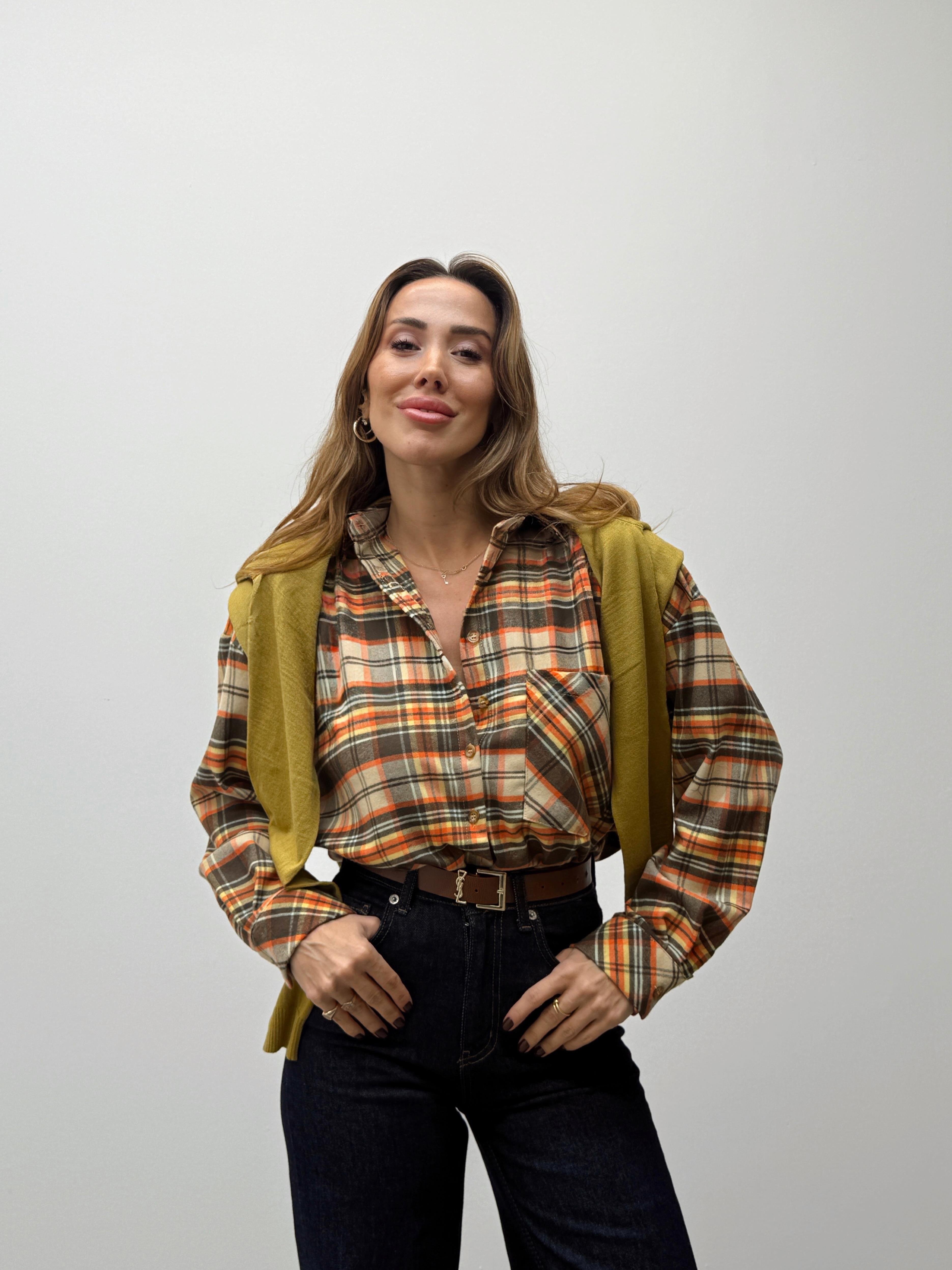 Kadın Elva Turuncu Oduncu Oversıze Gömlek