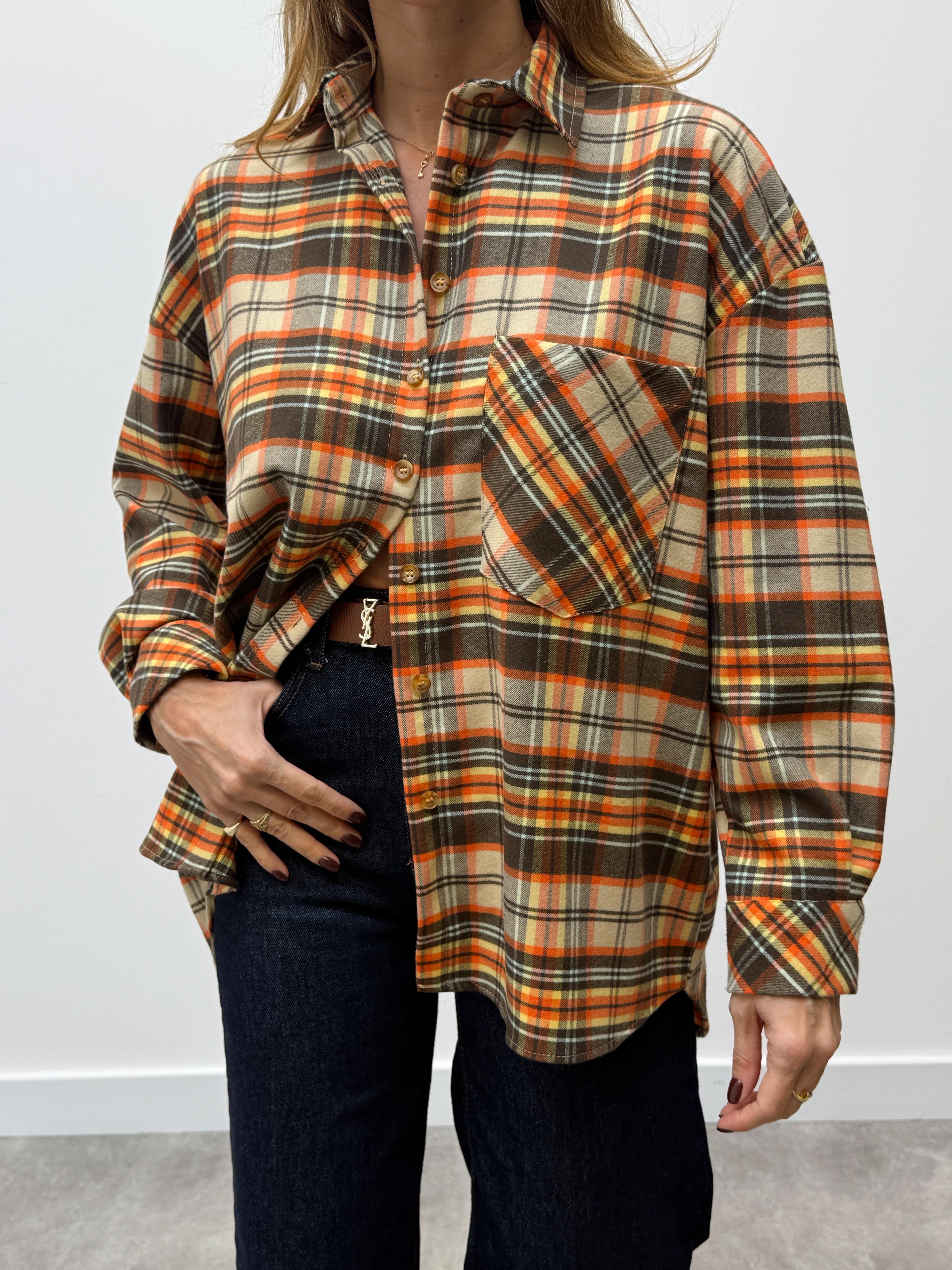 Kadın Elva Turuncu Oduncu Oversıze Gömlek