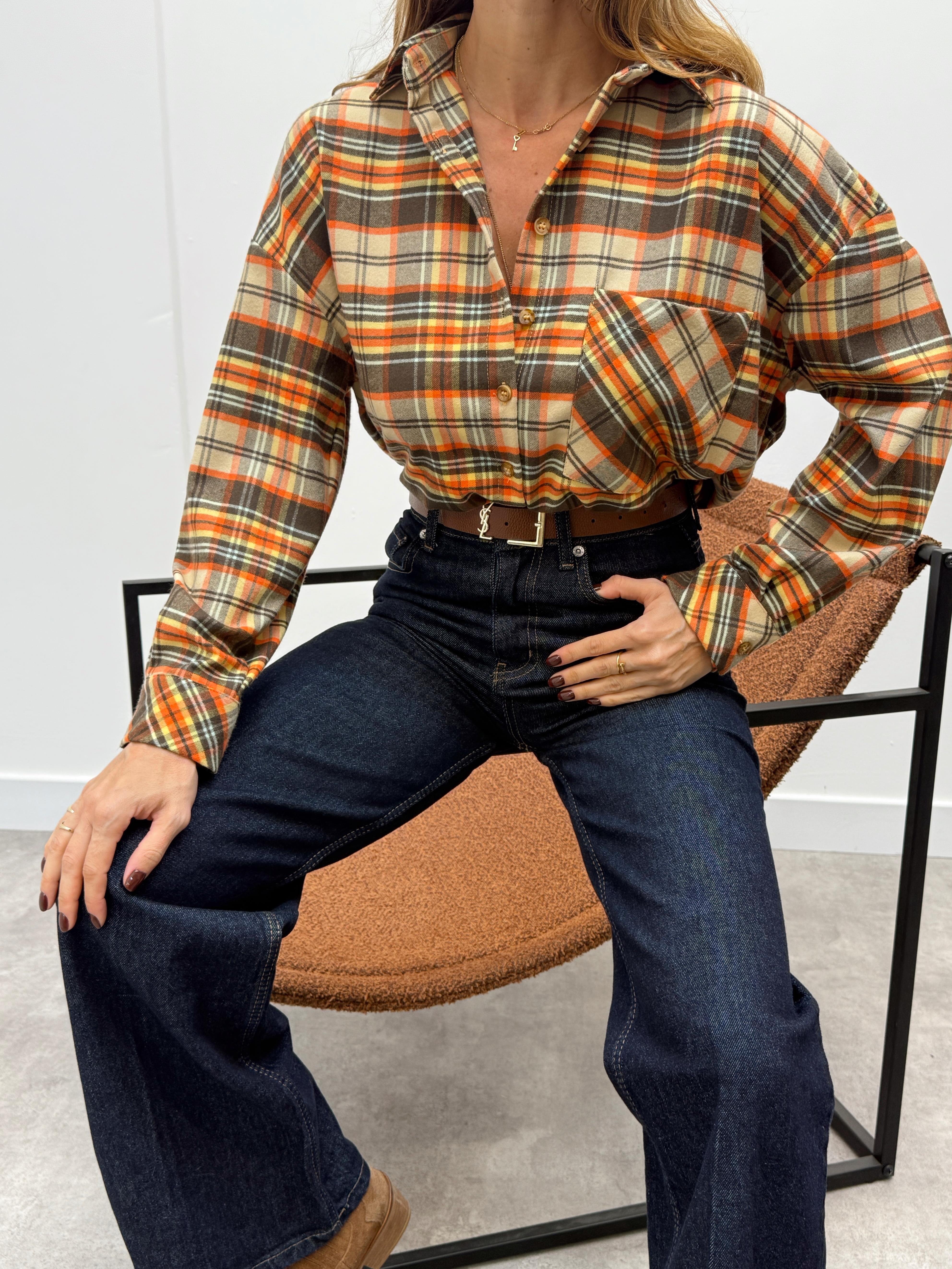 Kadın Elva Turuncu Oduncu Oversıze Gömlek