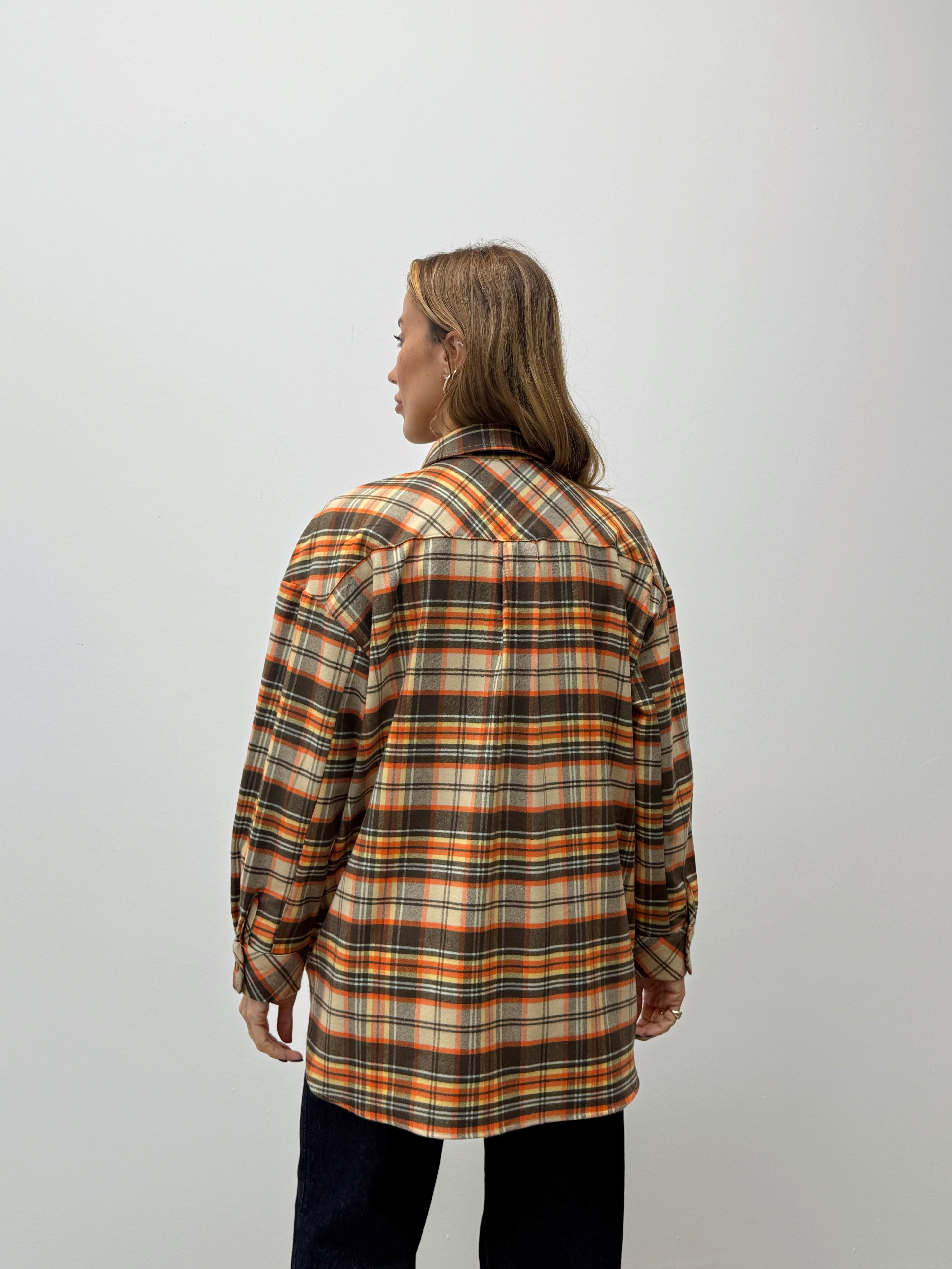 Kadın Elva Turuncu Oduncu Oversıze Gömlek