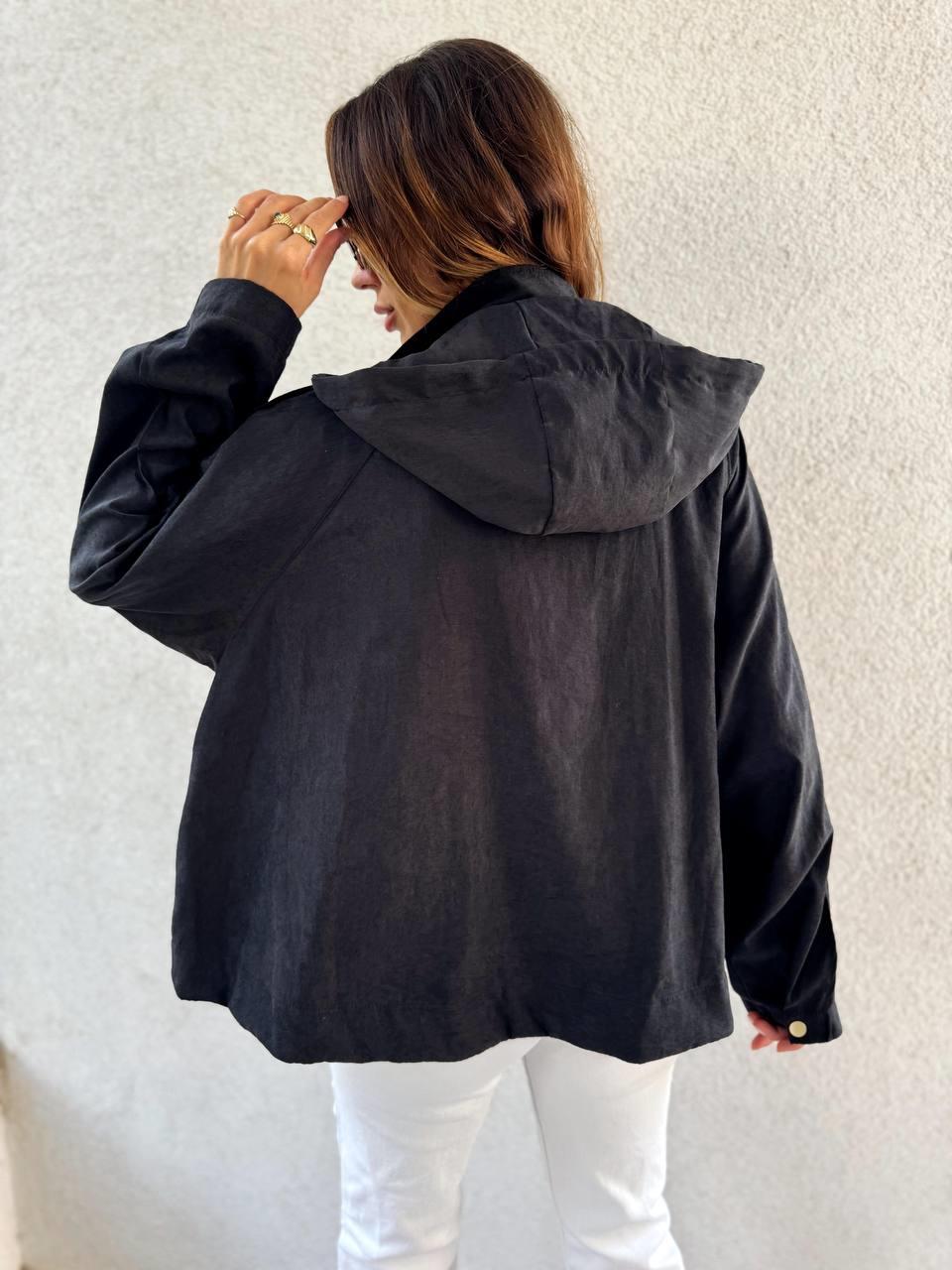 Kadın Kapüşonlu Oversize Bomber Siyah Trençkot