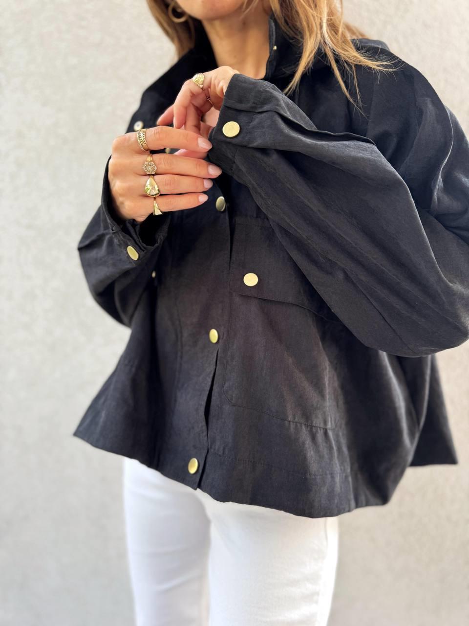 Kadın Kapüşonlu Oversize Bomber Siyah Trençkot