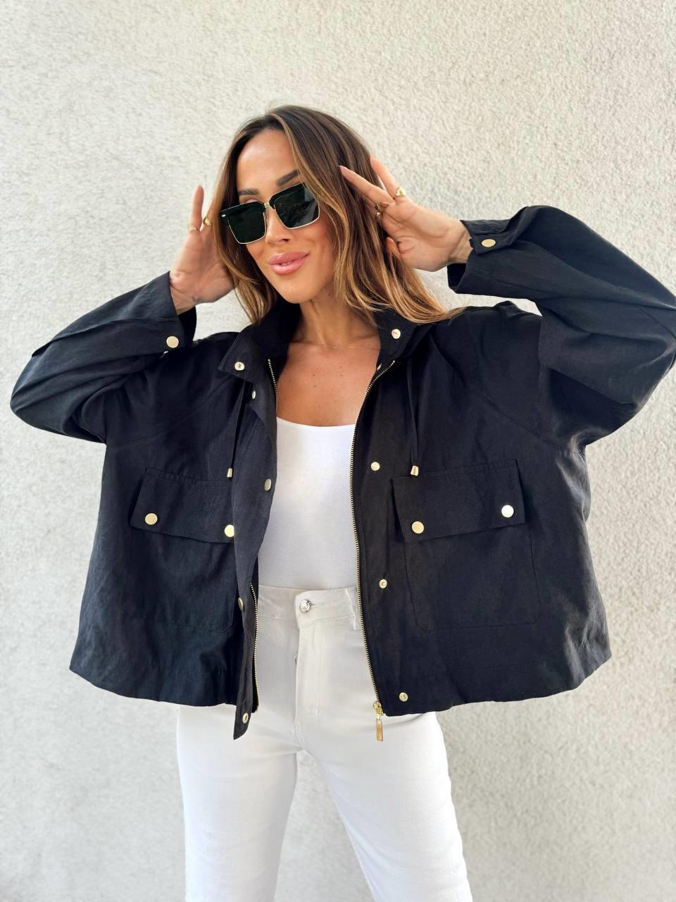 Kadın Kapüşonlu Oversize Bomber Siyah Trençkot