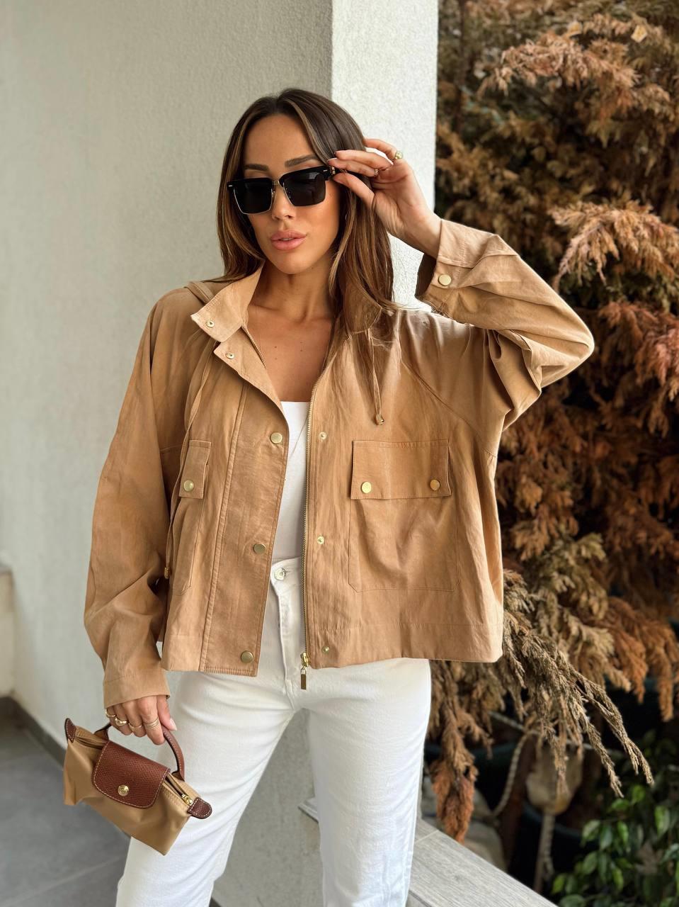 Kadın Kapüşonlu Oversize Bomber Sütlü Kahve Trençkot