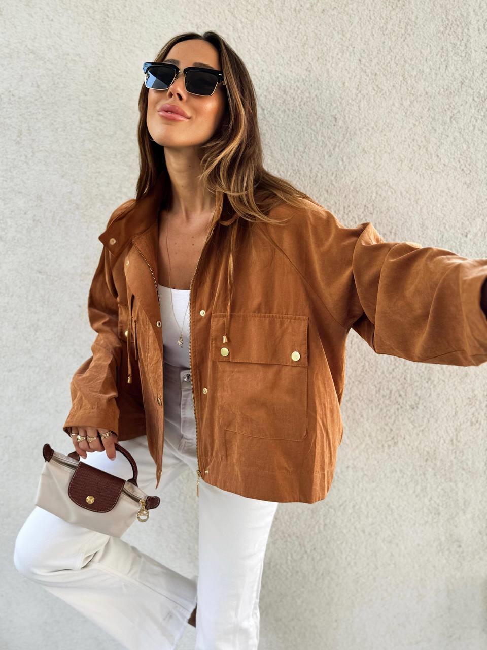 Kadın Kapüşonlu Oversize Bomber Taba Trençkot