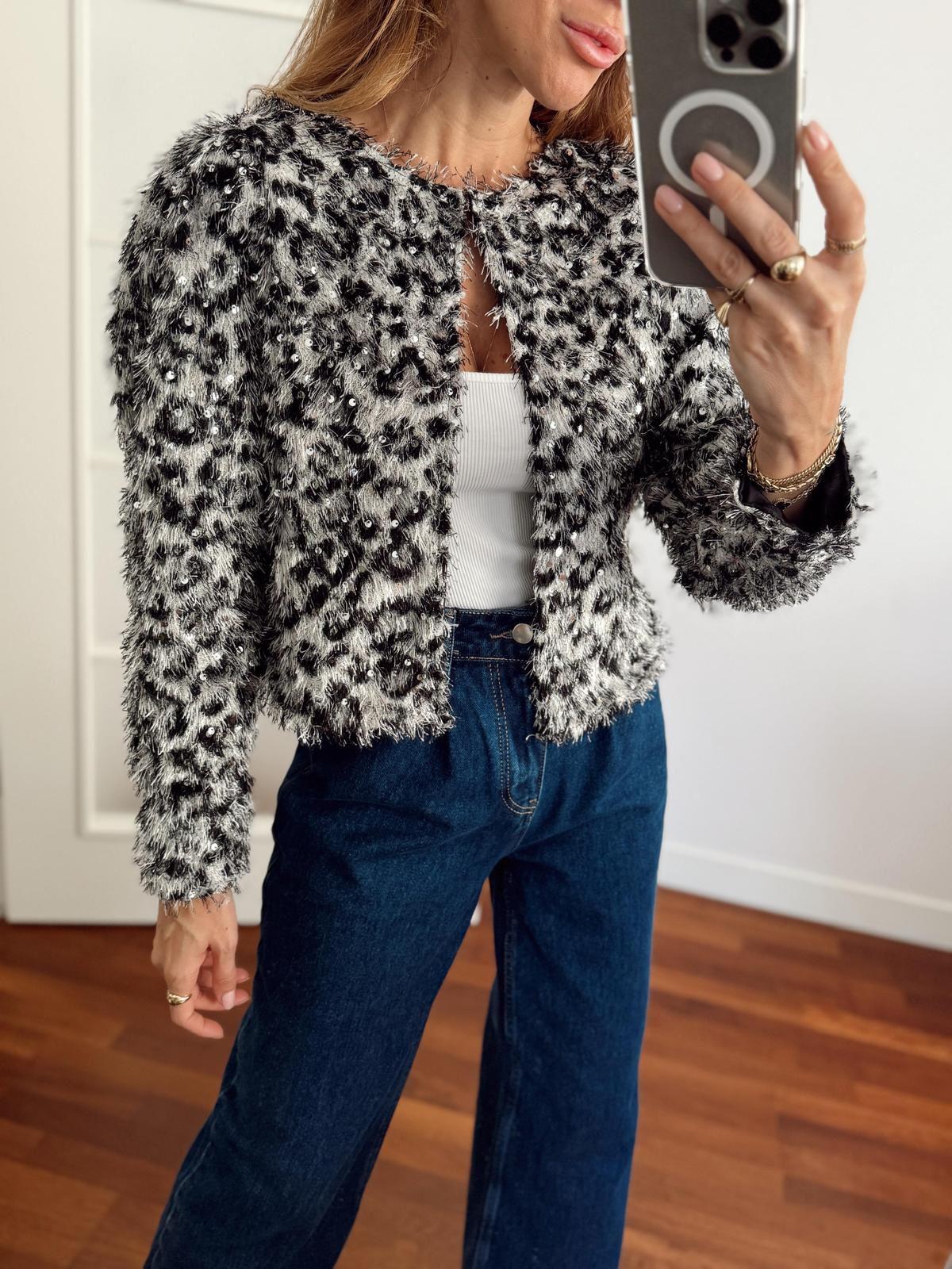 Kadın Leopar Tüylü Pul Silver Ceket 1400