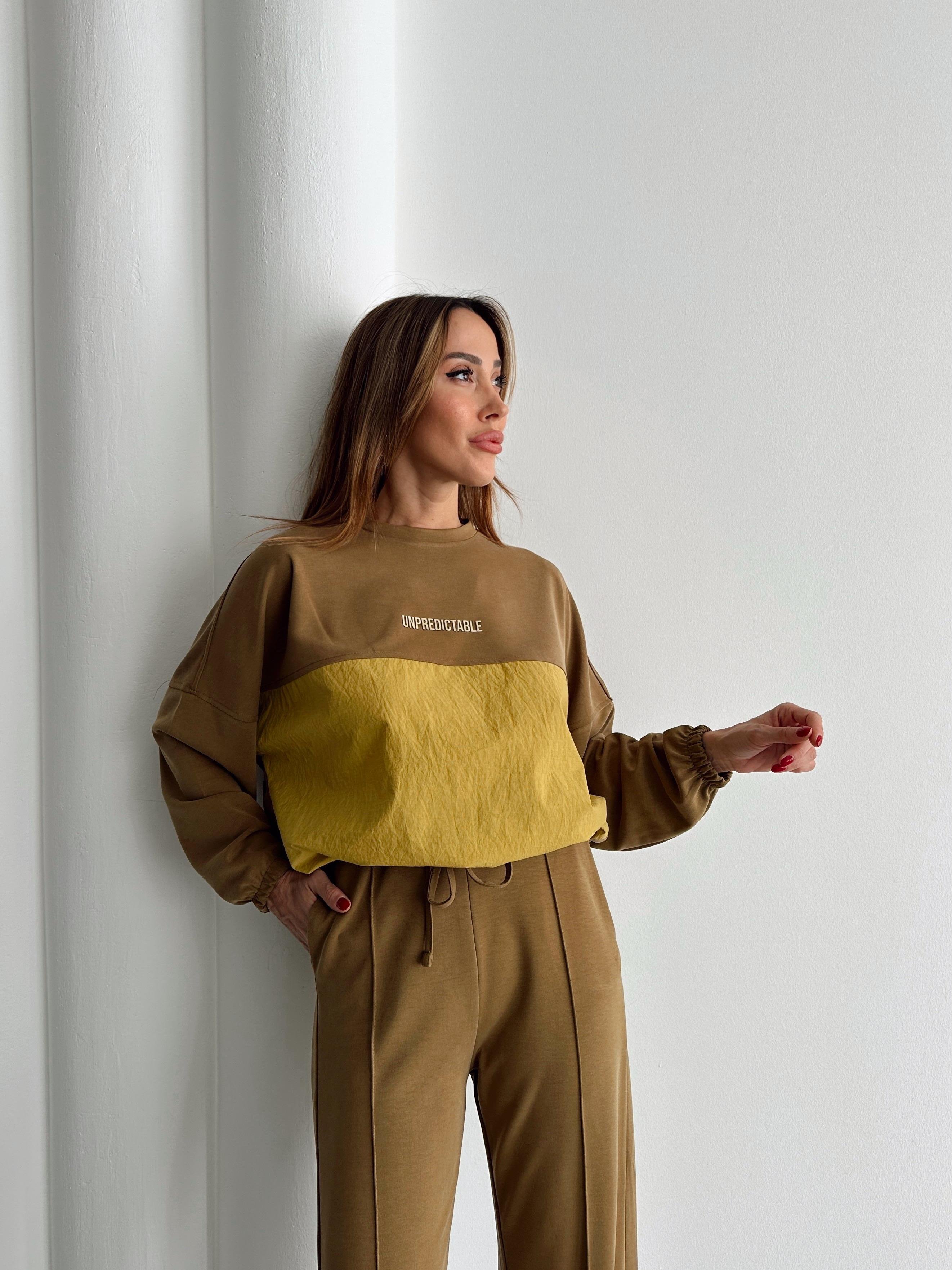 Kadın Paraşüt Detay Sweat Pantolon Haki Modal Takım
