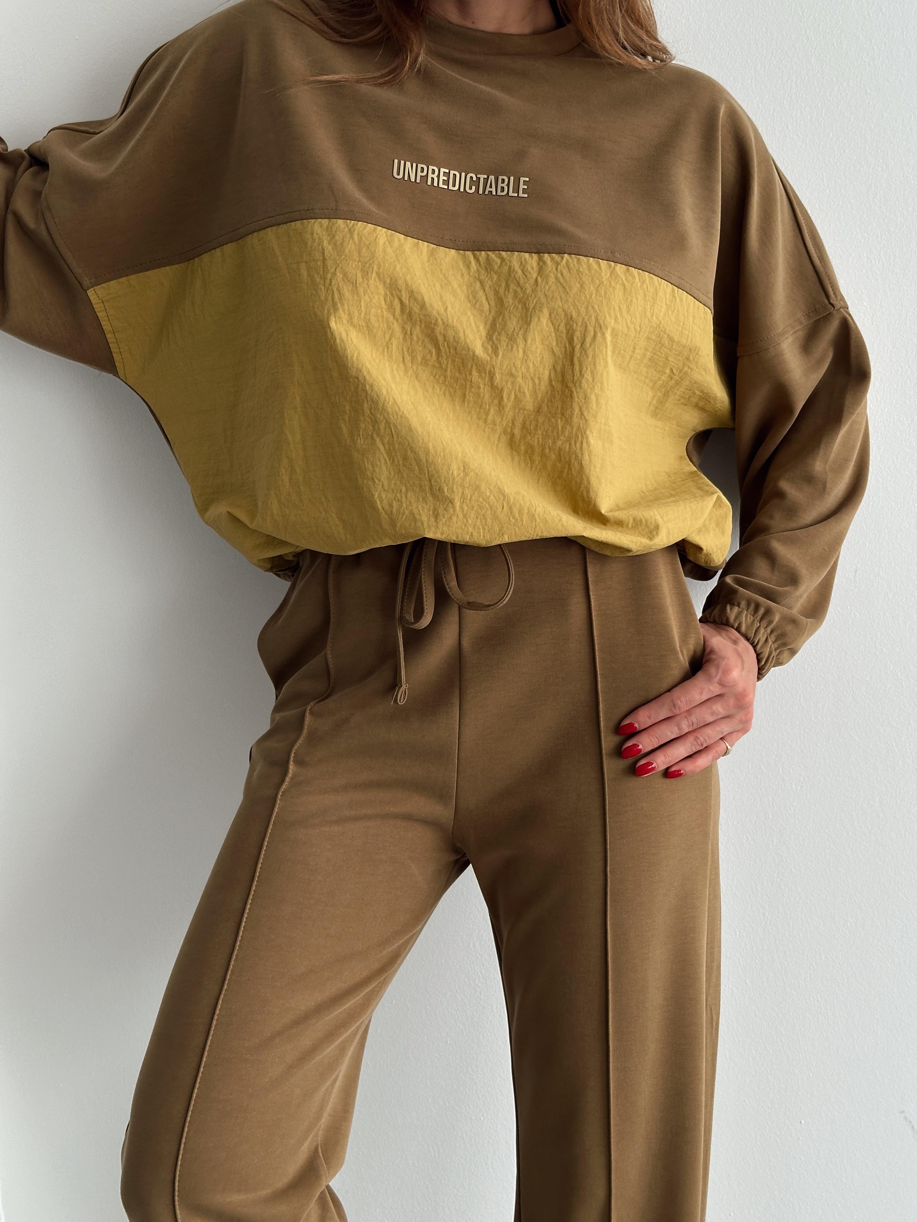 Kadın Paraşüt Detay Sweat Pantolon Haki Modal Takım