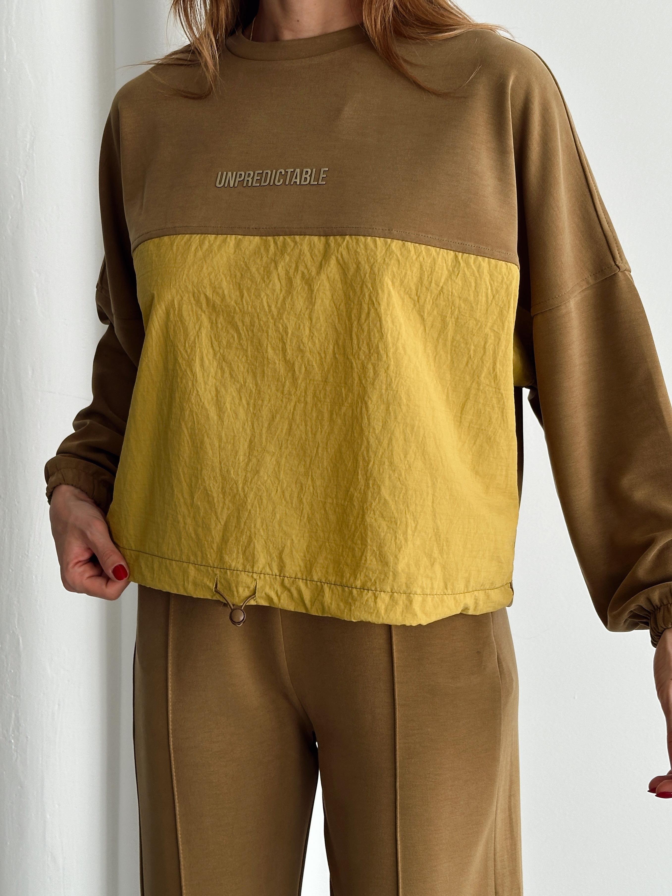 Kadın Paraşüt Detay Sweat Pantolon Haki Modal Takım