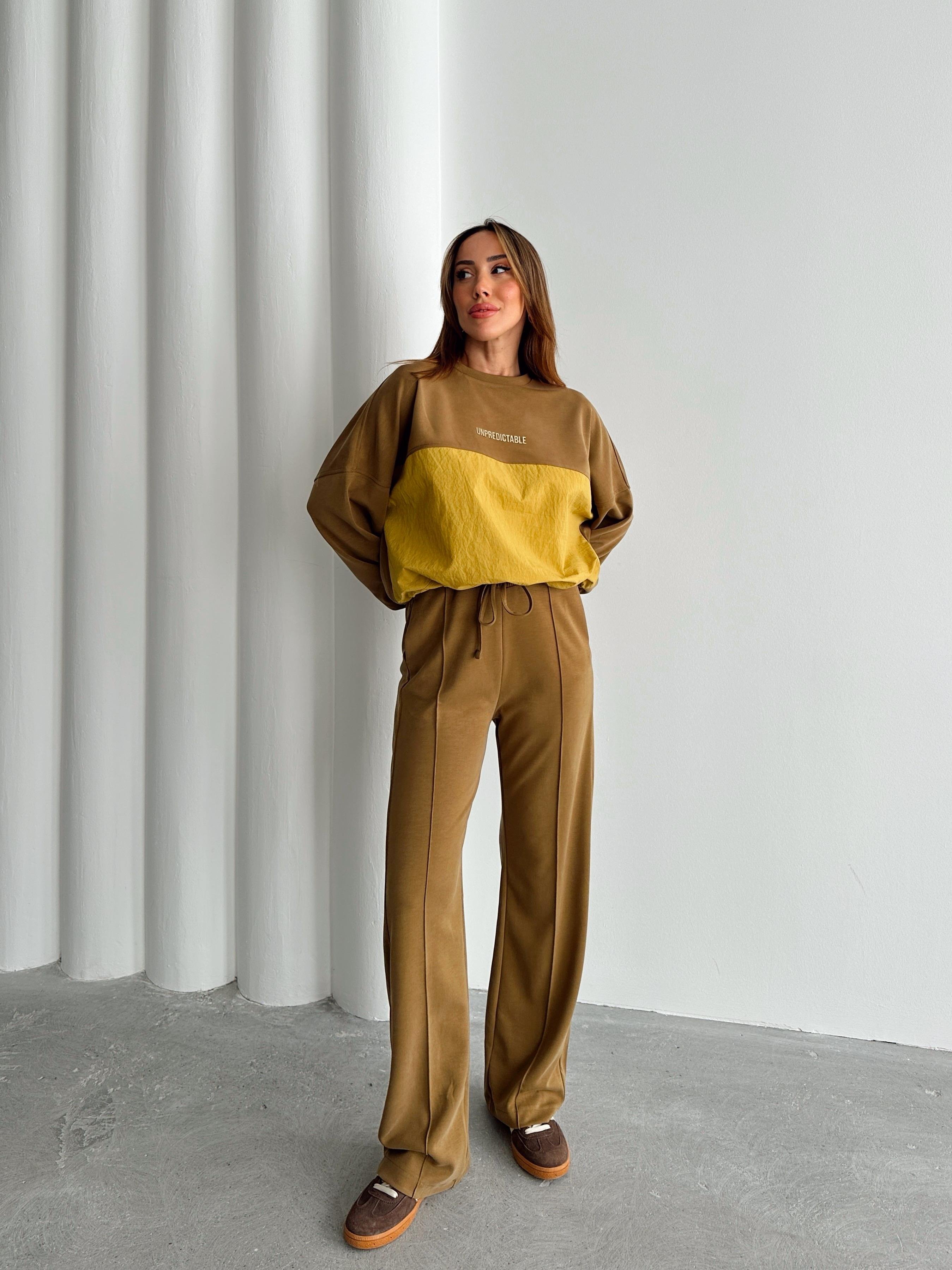 Kadın Paraşüt Detay Sweat Pantolon Haki Modal Takım
