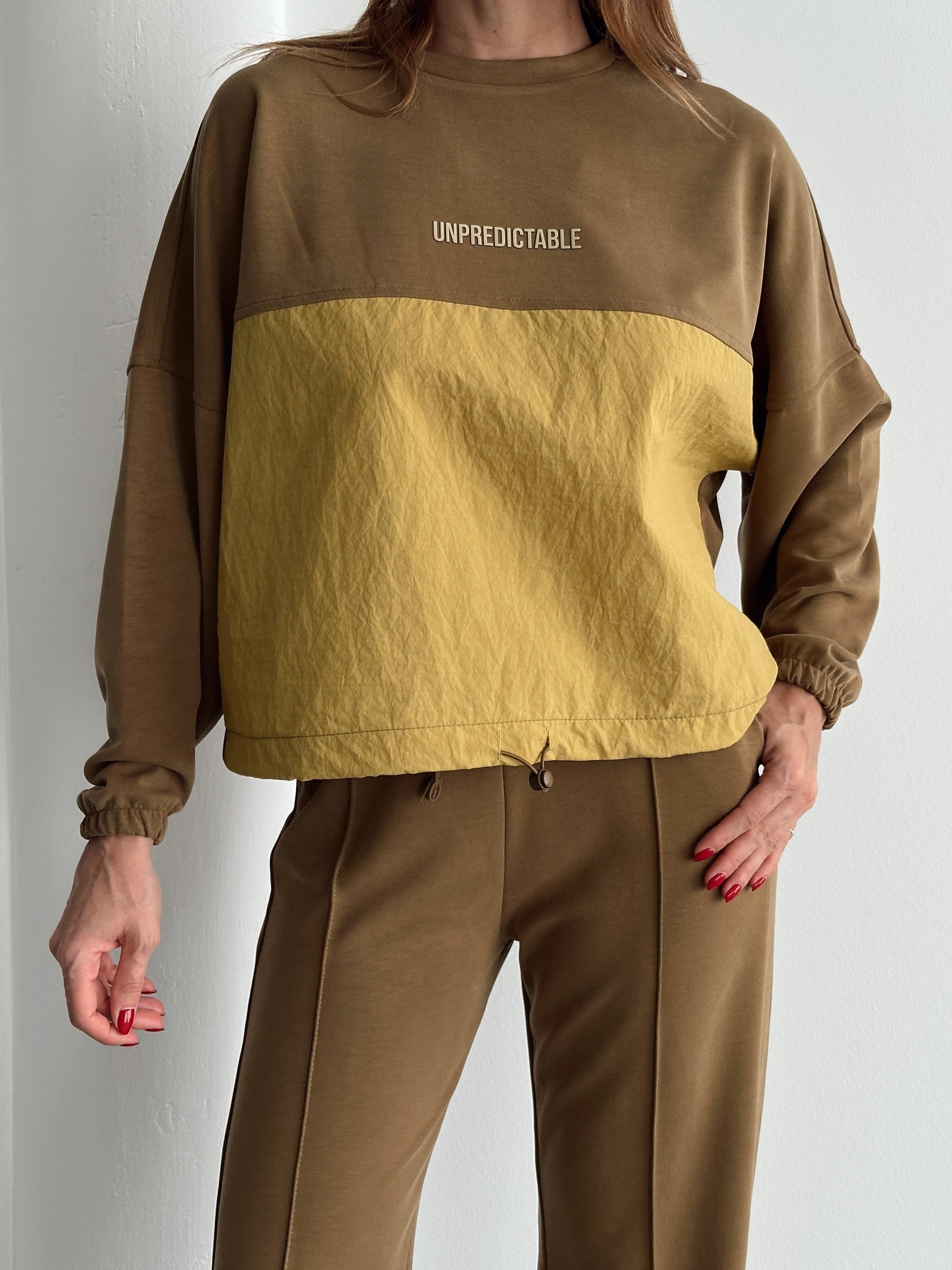 Kadın Paraşüt Detay Sweat Pantolon Haki Modal Takım