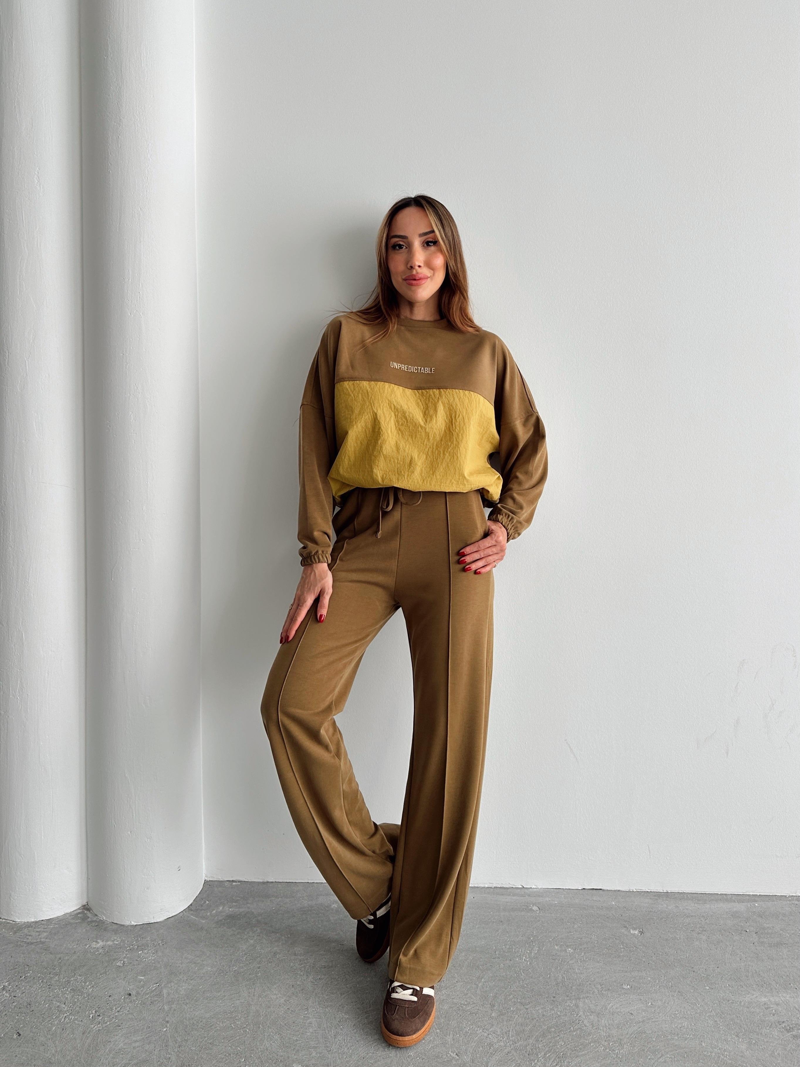 Kadın Paraşüt Detay Sweat Pantolon Haki Modal Takım