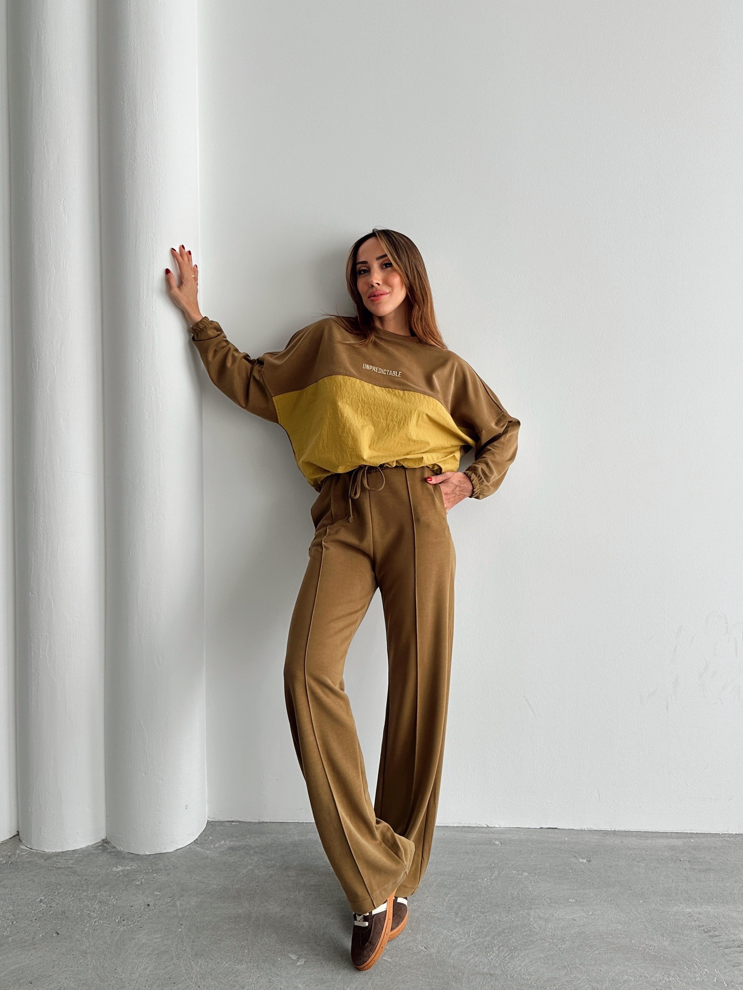 Kadın Paraşüt Detay Sweat Pantolon Haki Modal Takım
