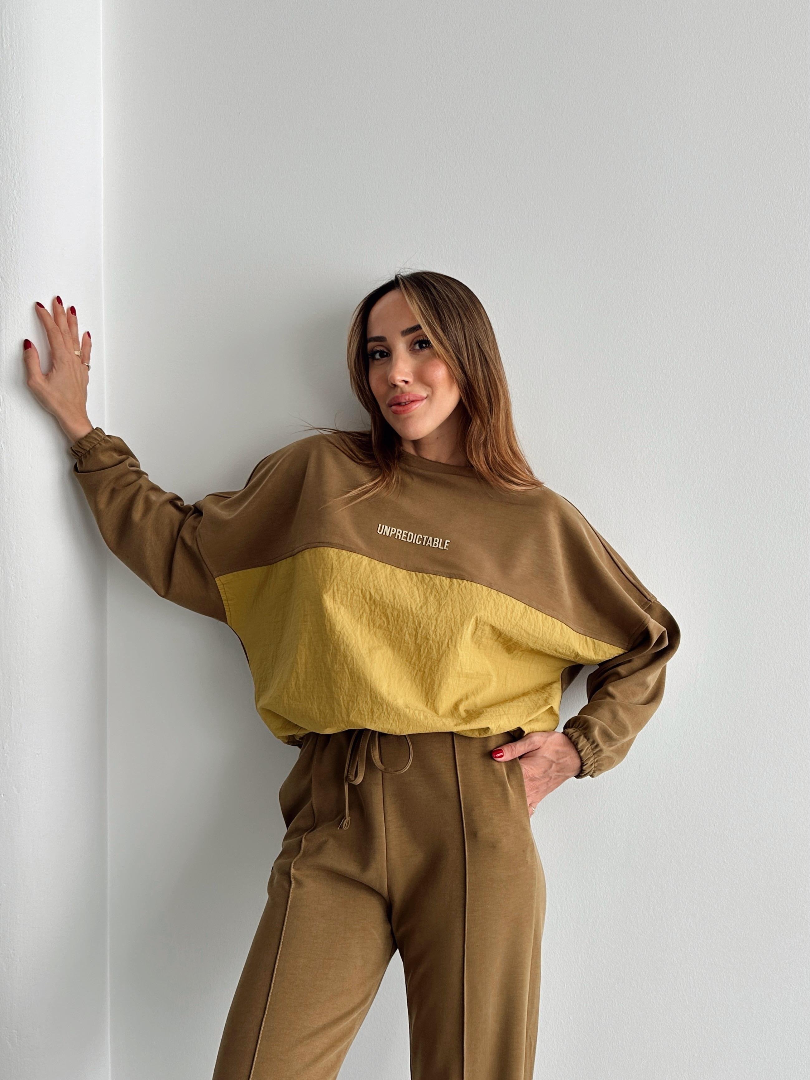 Kadın Paraşüt Detay Sweat Pantolon Haki Modal Takım