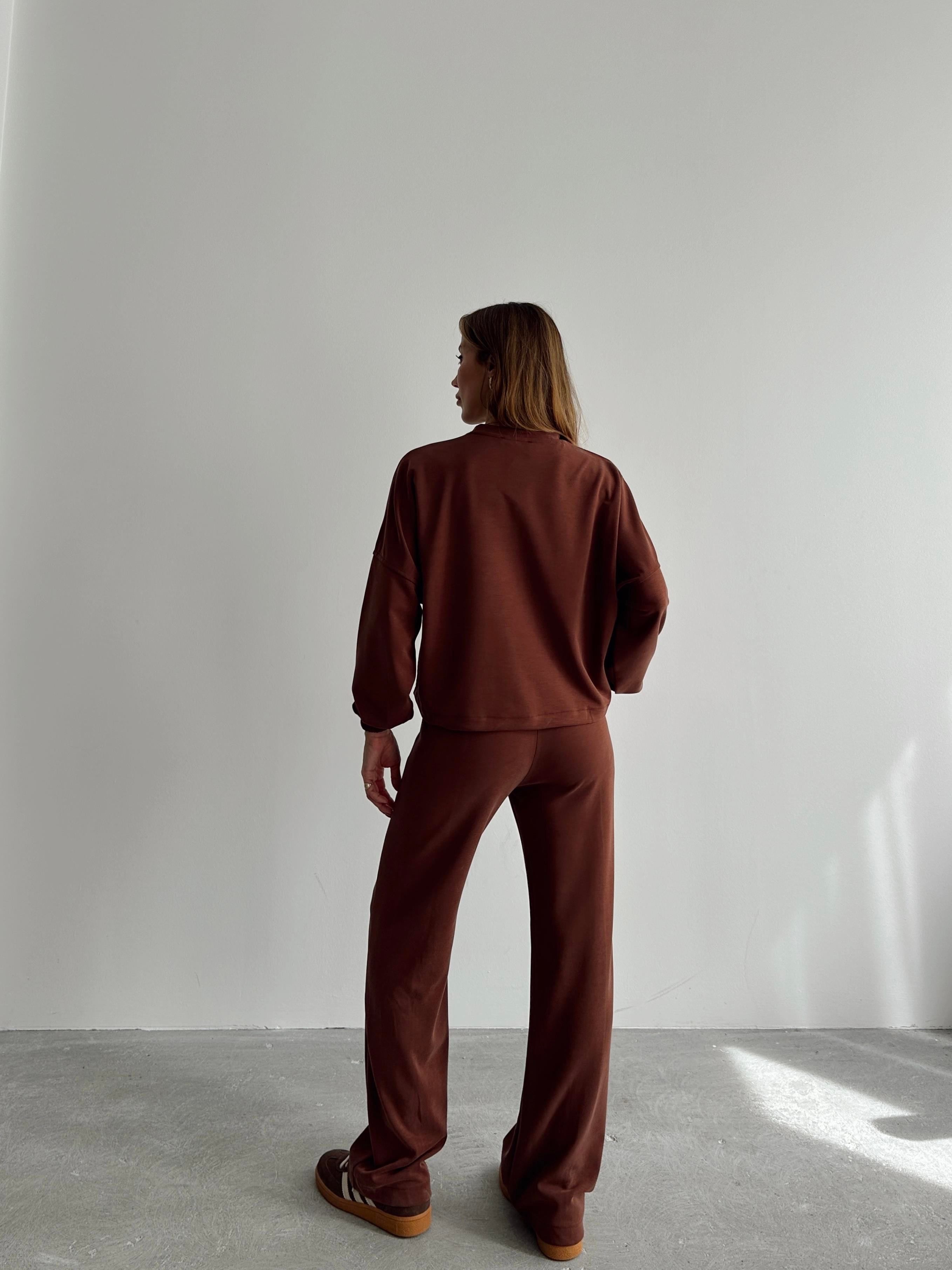 Kadın Paraşüt Detay Sweat Pantolon Kahverengi Modal Takım