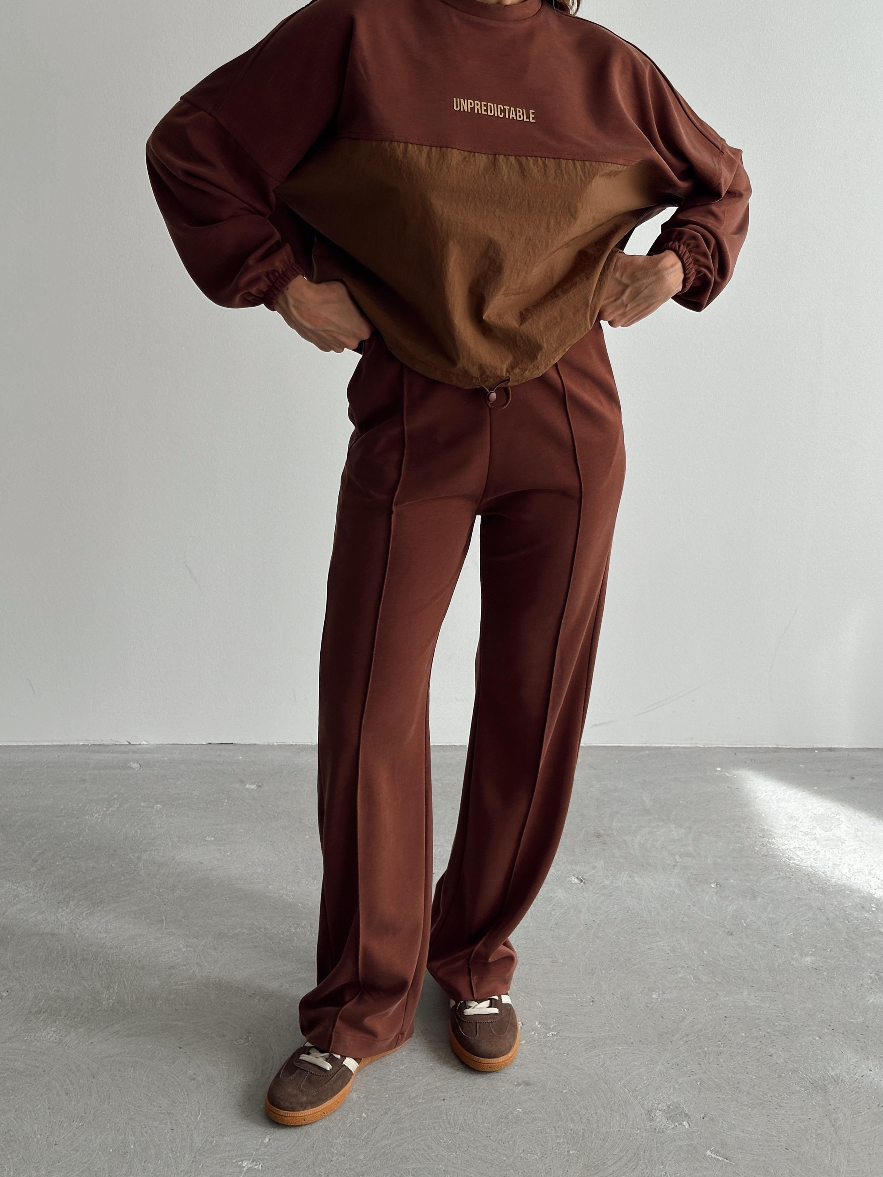 Kadın Paraşüt Detay Sweat Pantolon Kahverengi Modal Takım