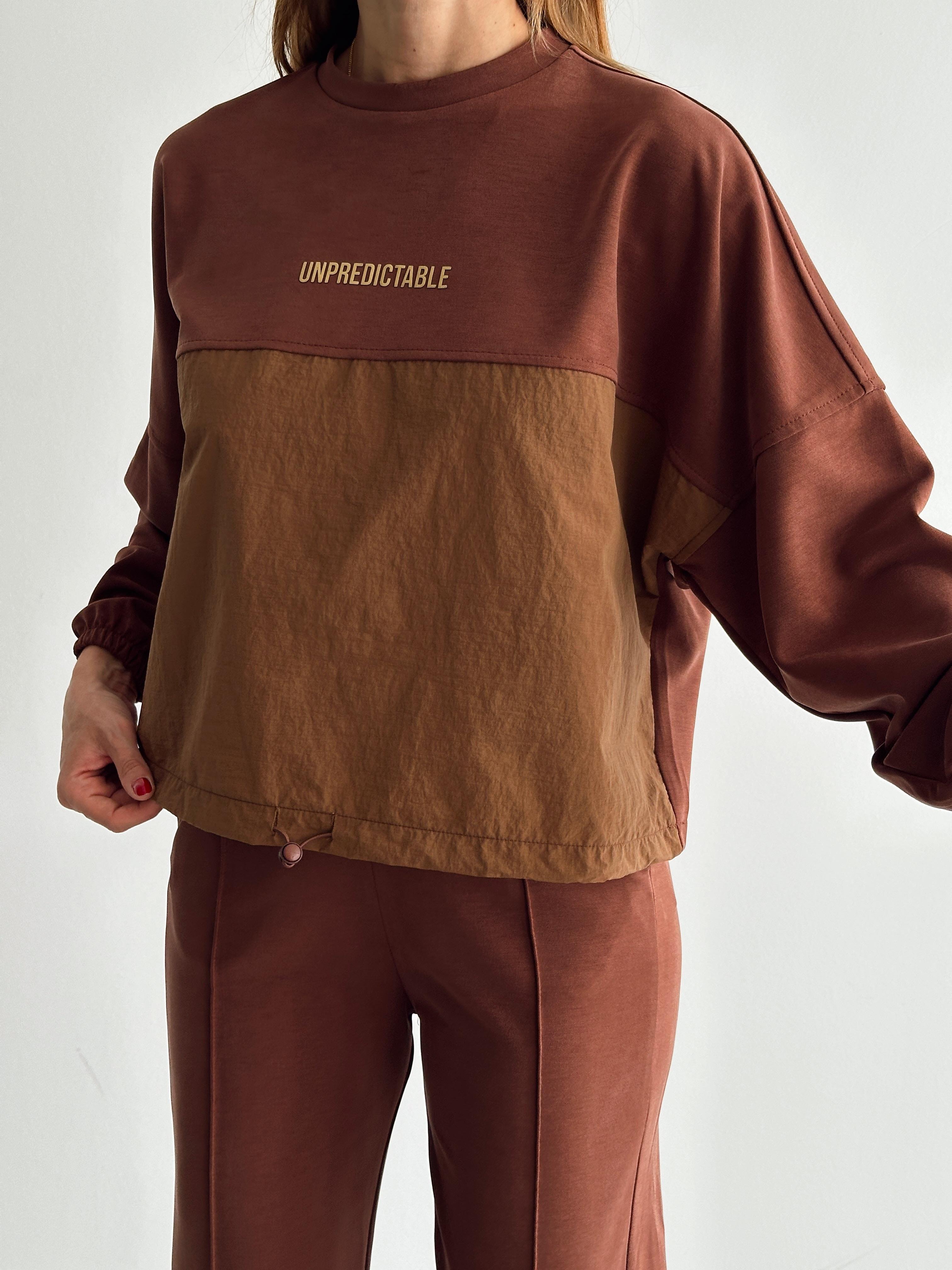 Kadın Paraşüt Detay Sweat Pantolon Kahverengi Modal Takım