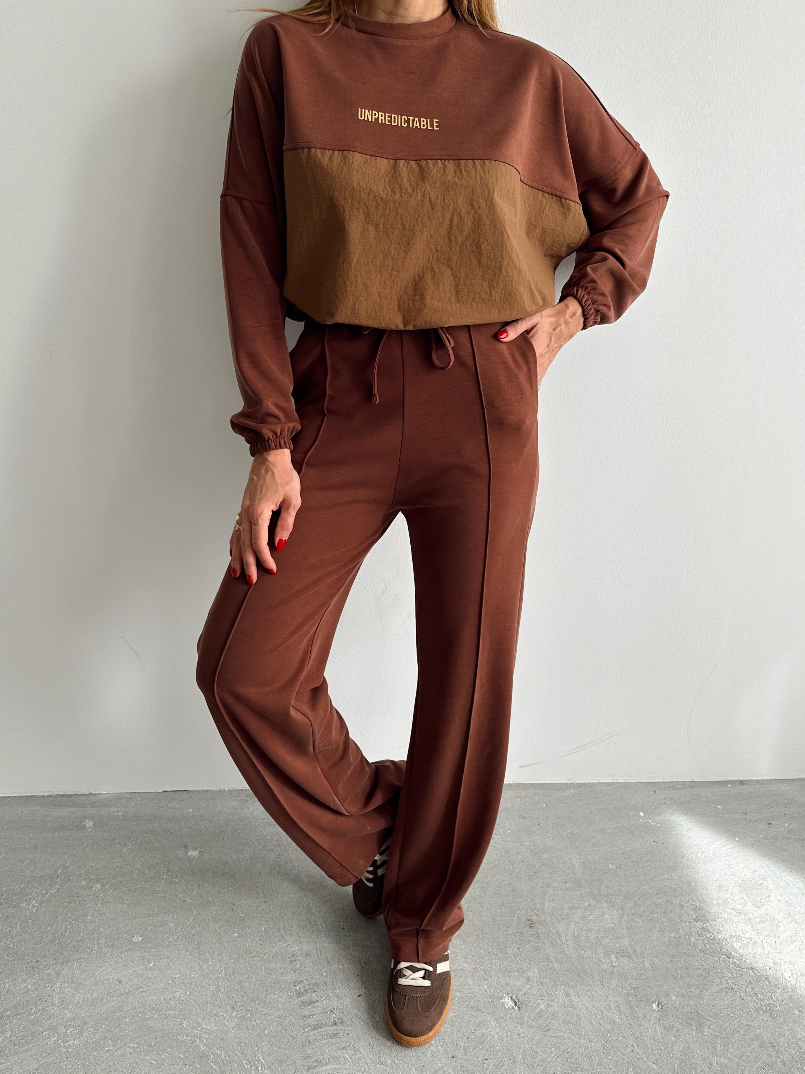 Kadın Paraşüt Detay Sweat Pantolon Kahverengi Modal Takım