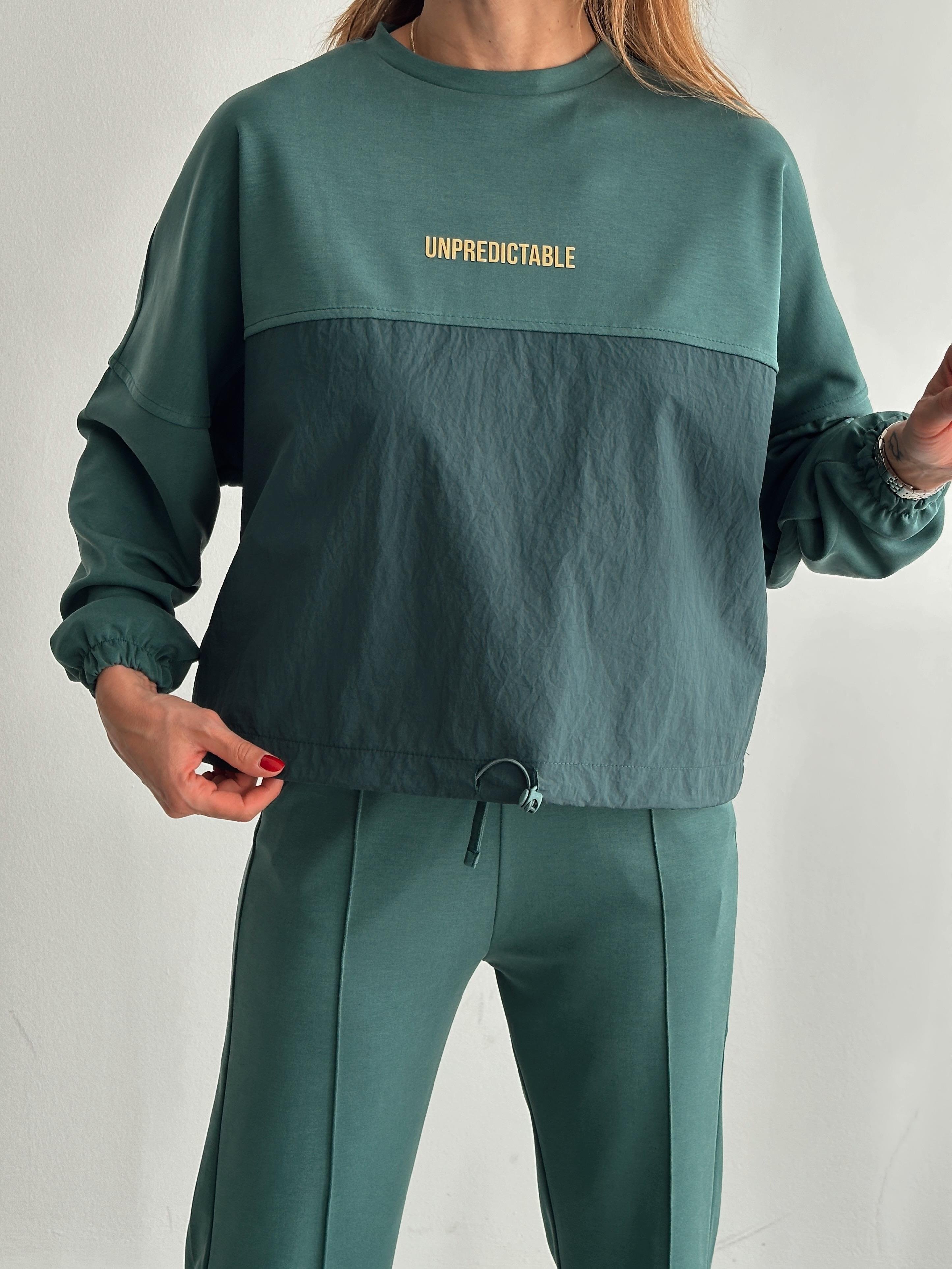 Kadın Paraşüt Detay Sweat Pantolon Yeşil Modal Takım