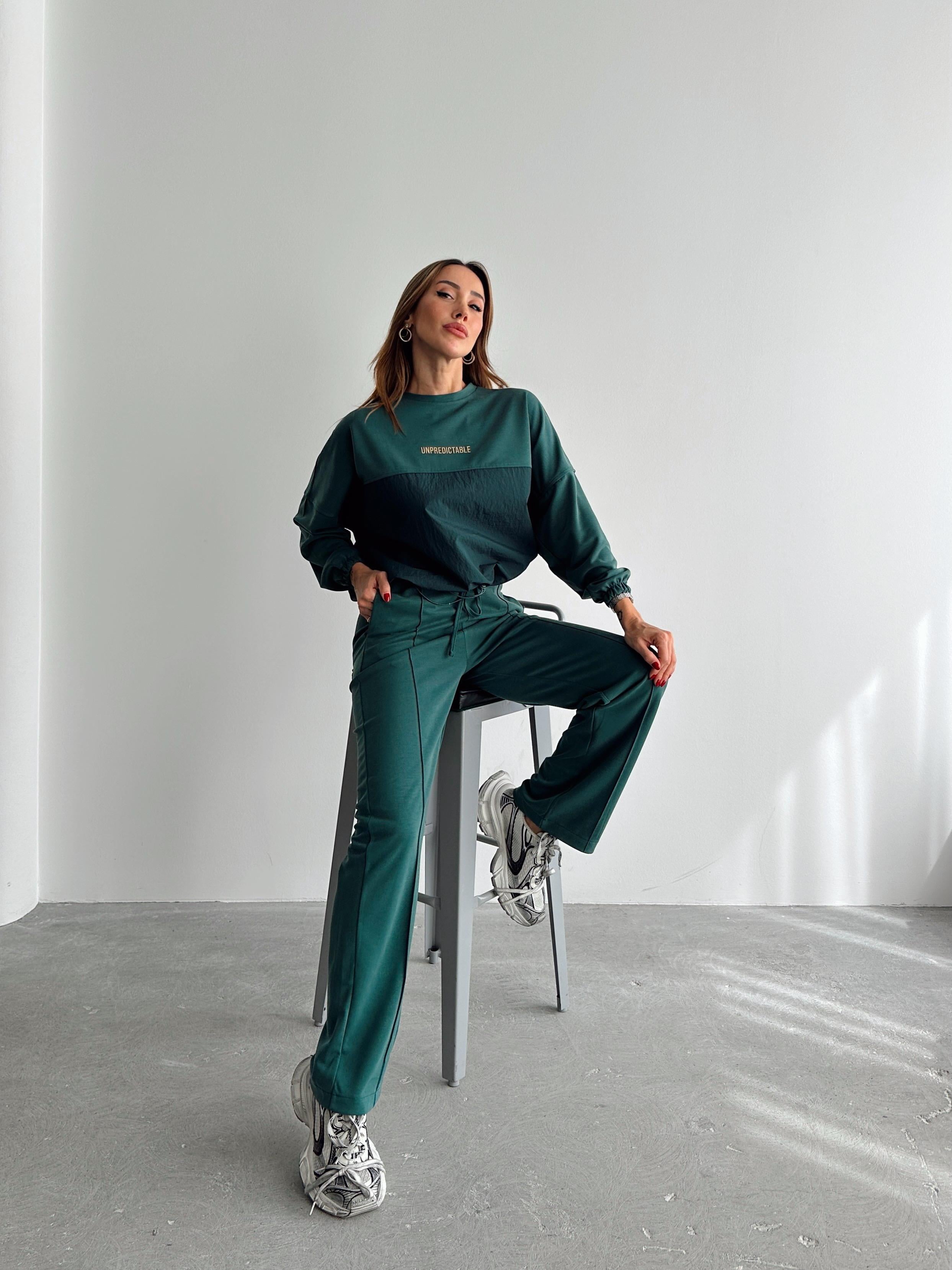 Kadın Paraşüt Detay Sweat Pantolon Yeşil Modal Takım
