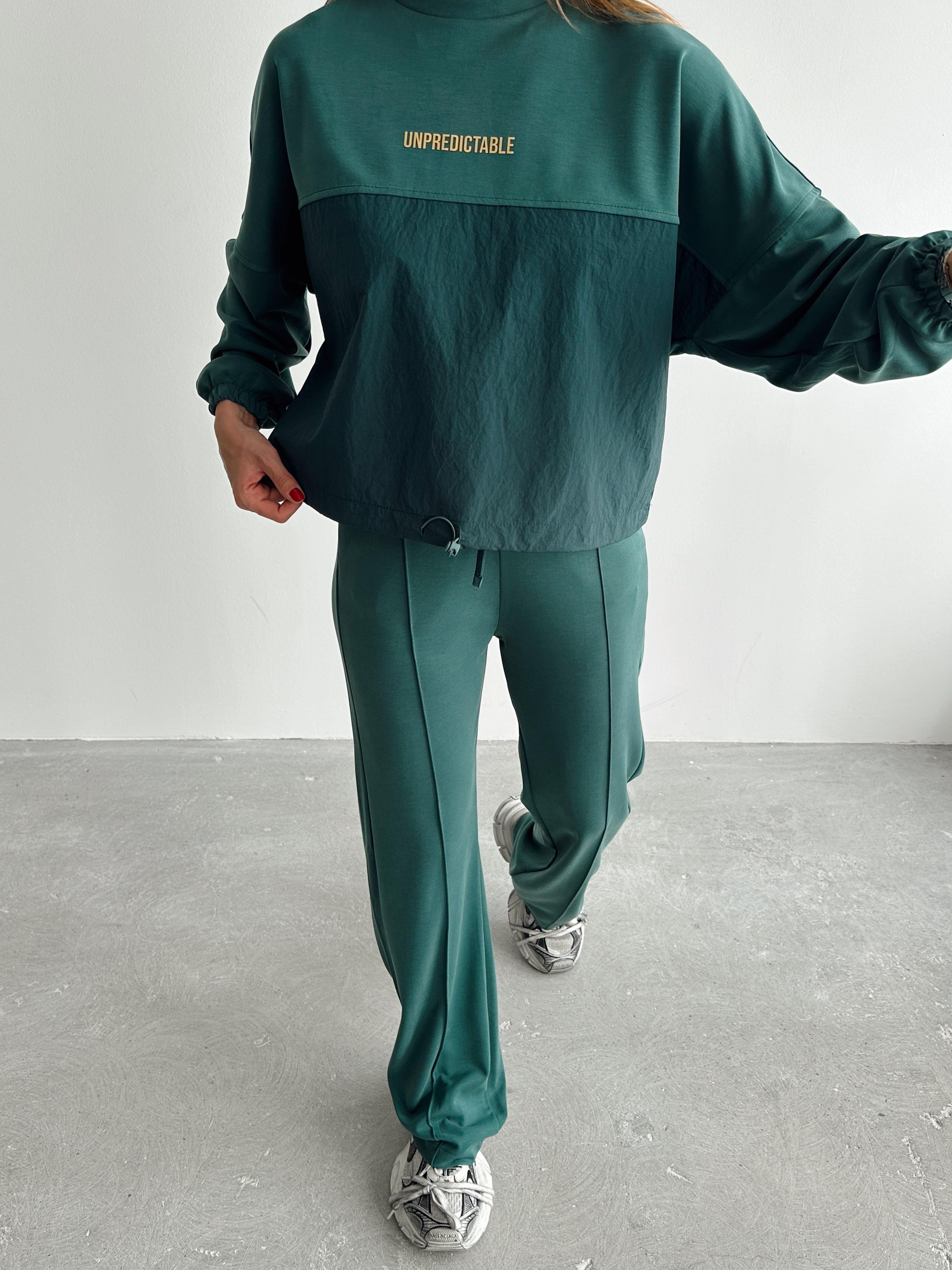 Kadın Paraşüt Detay Sweat Pantolon Yeşil Modal Takım