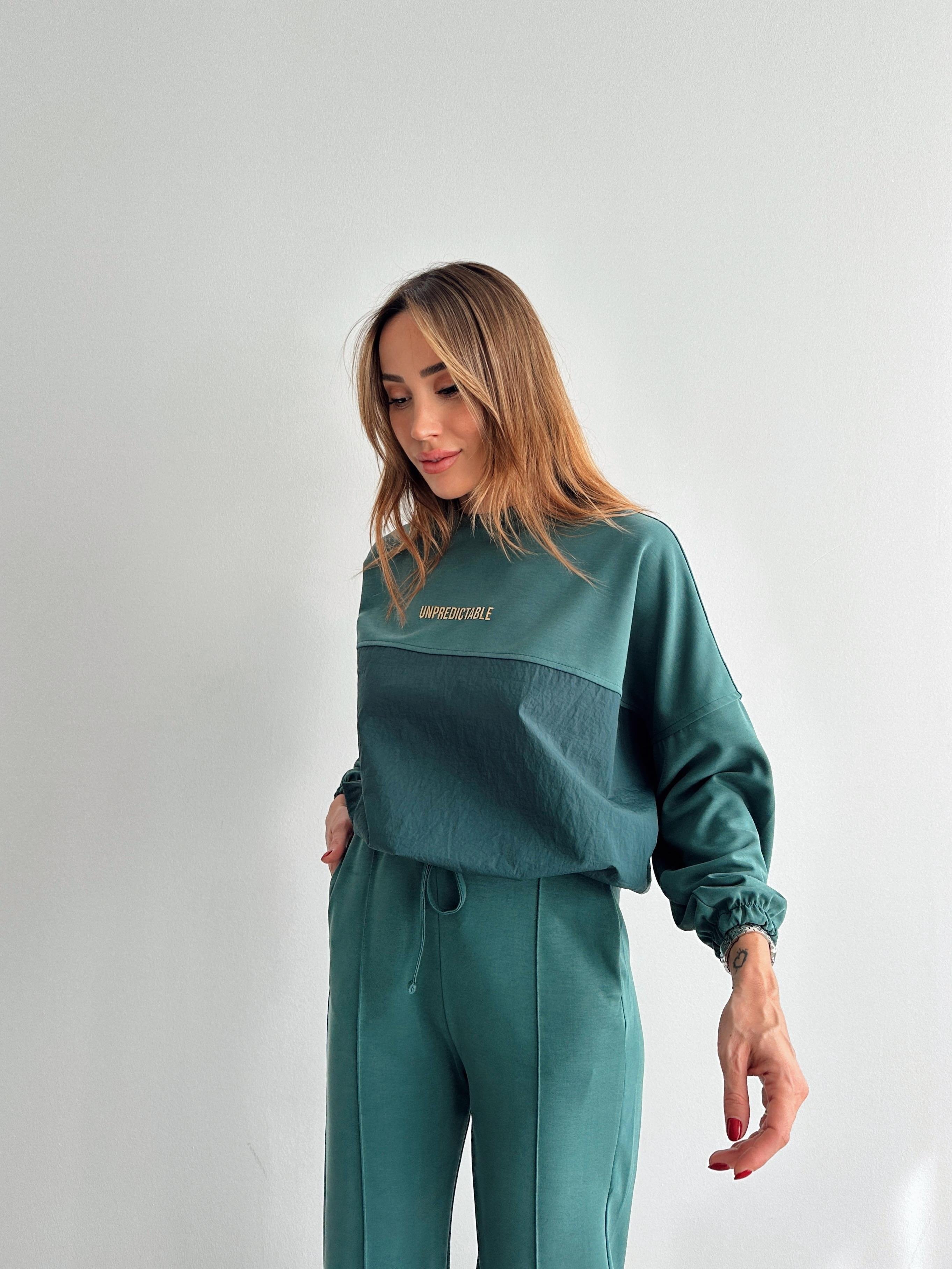 Kadın Paraşüt Detay Sweat Pantolon Yeşil Modal Takım