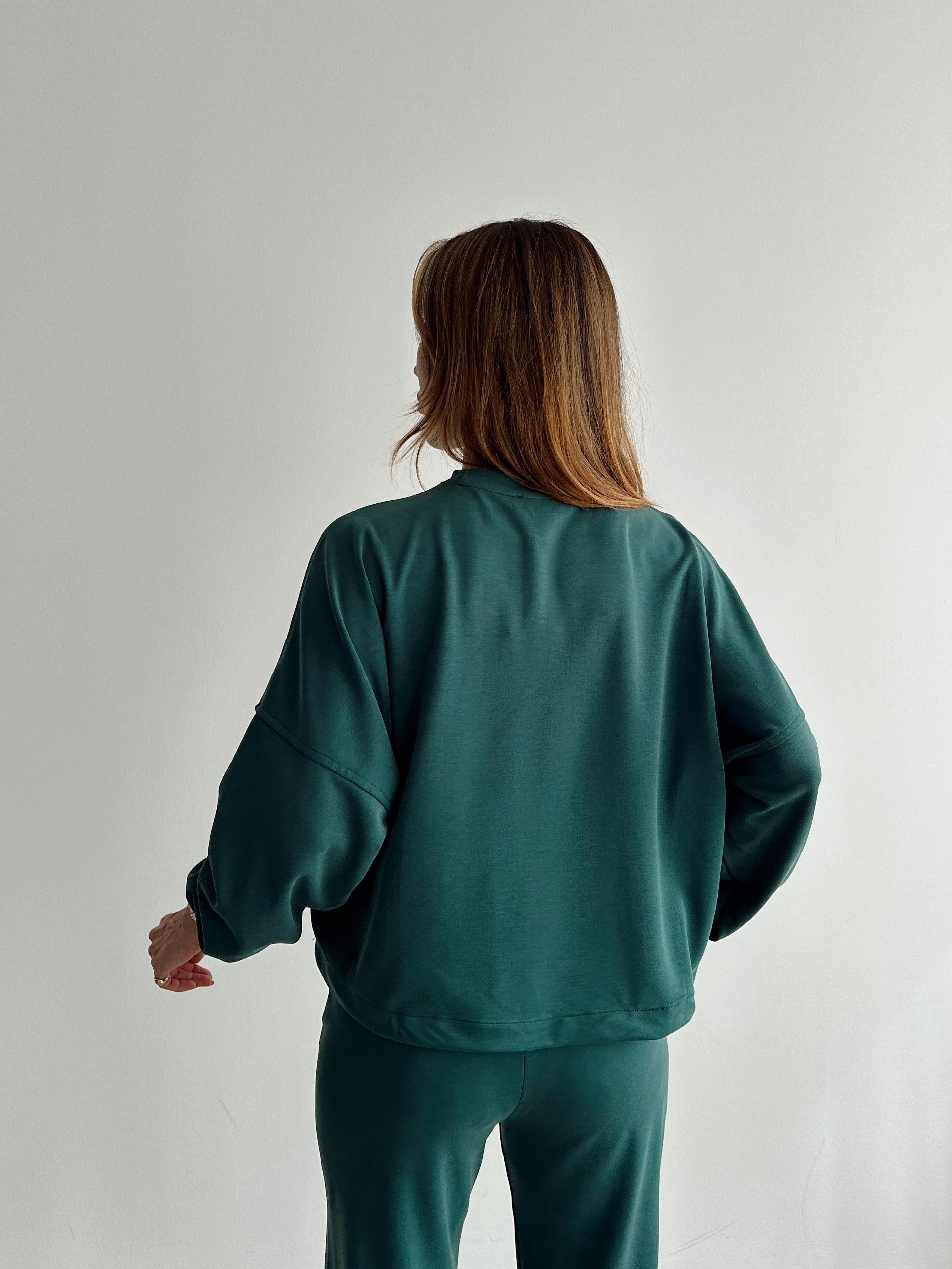Kadın Paraşüt Detay Sweat Pantolon Yeşil Modal Takım