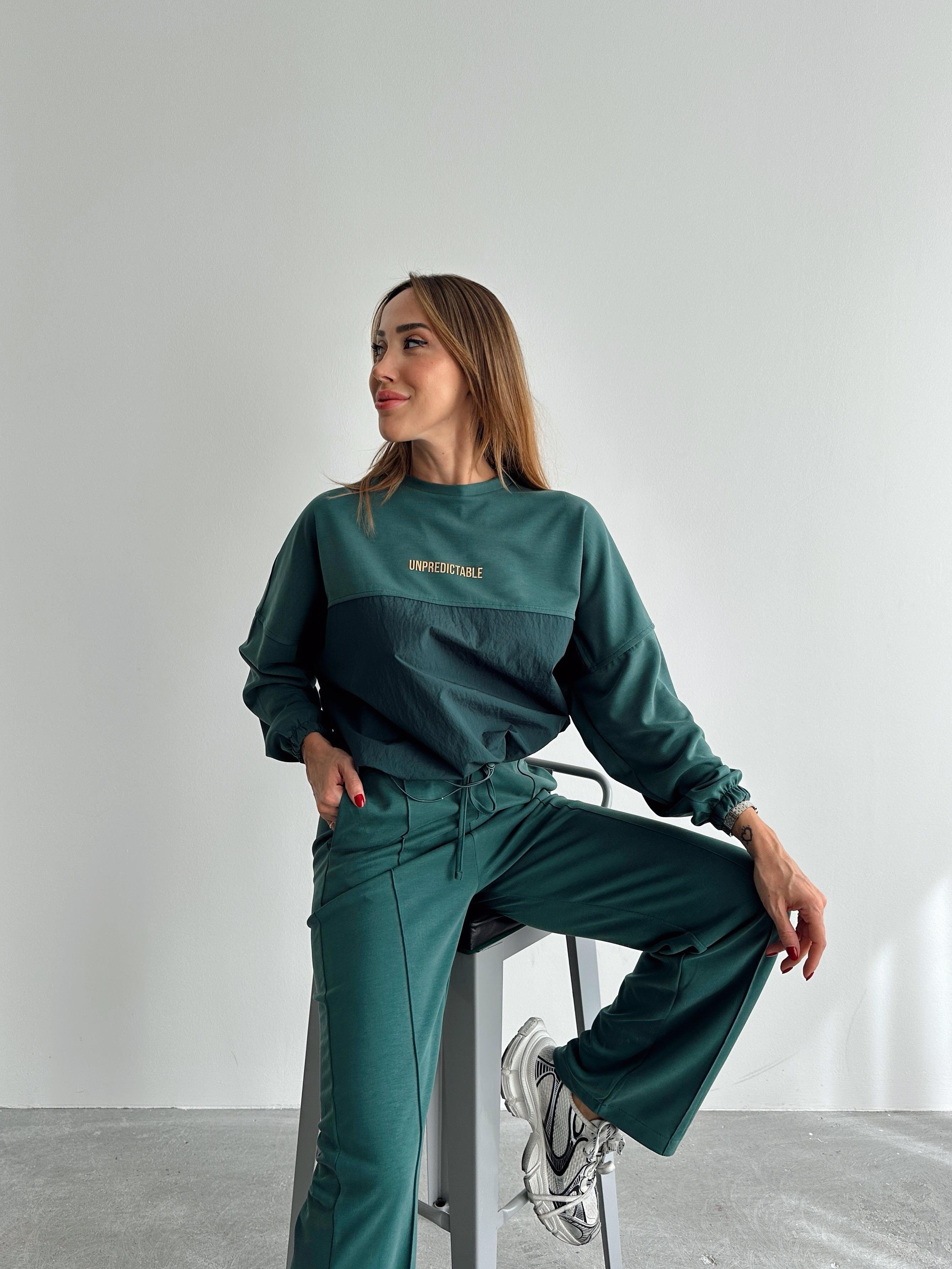 Kadın Paraşüt Detay Sweat Pantolon Yeşil Modal Takım