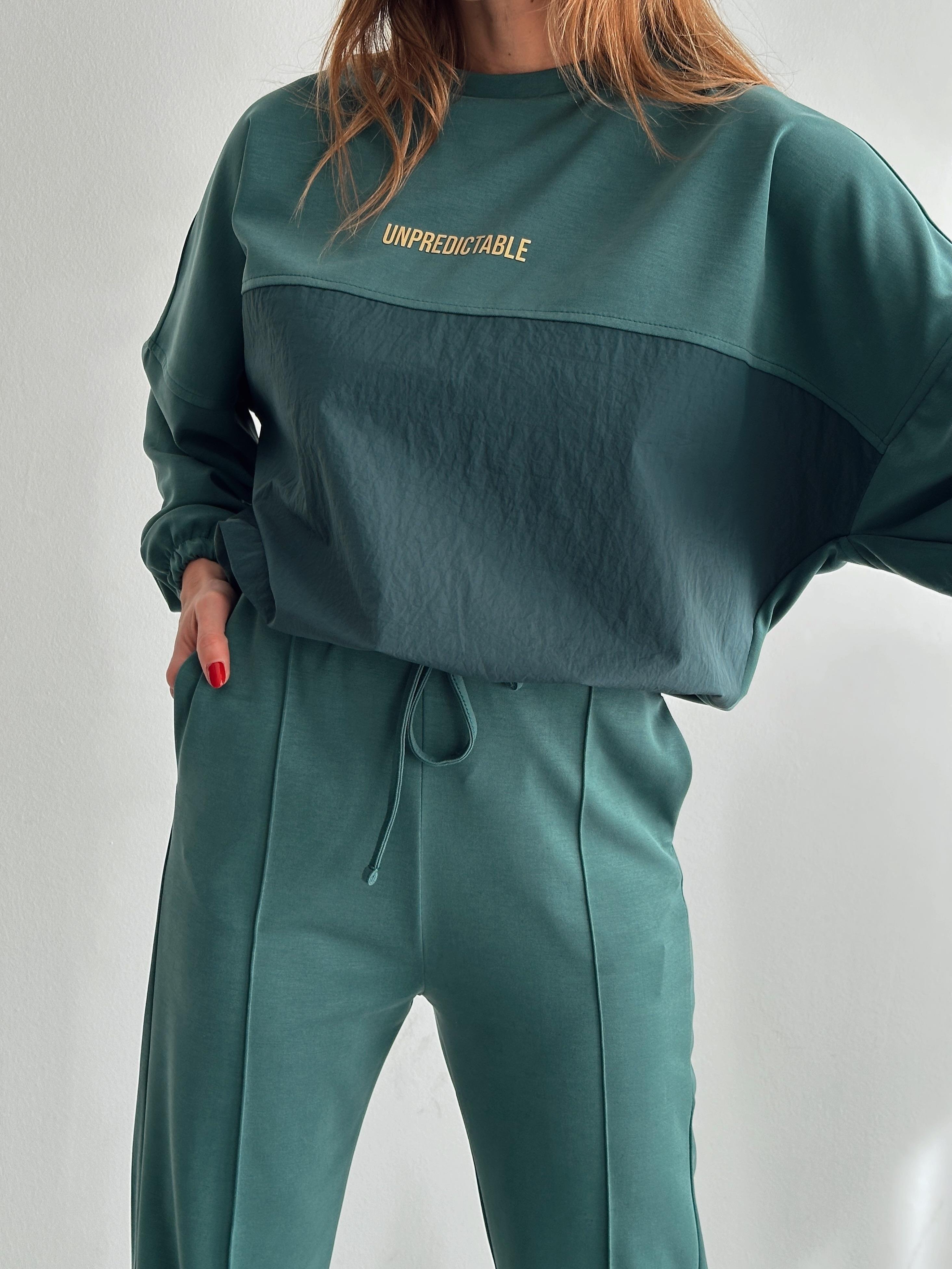 Kadın Paraşüt Detay Sweat Pantolon Yeşil Modal Takım