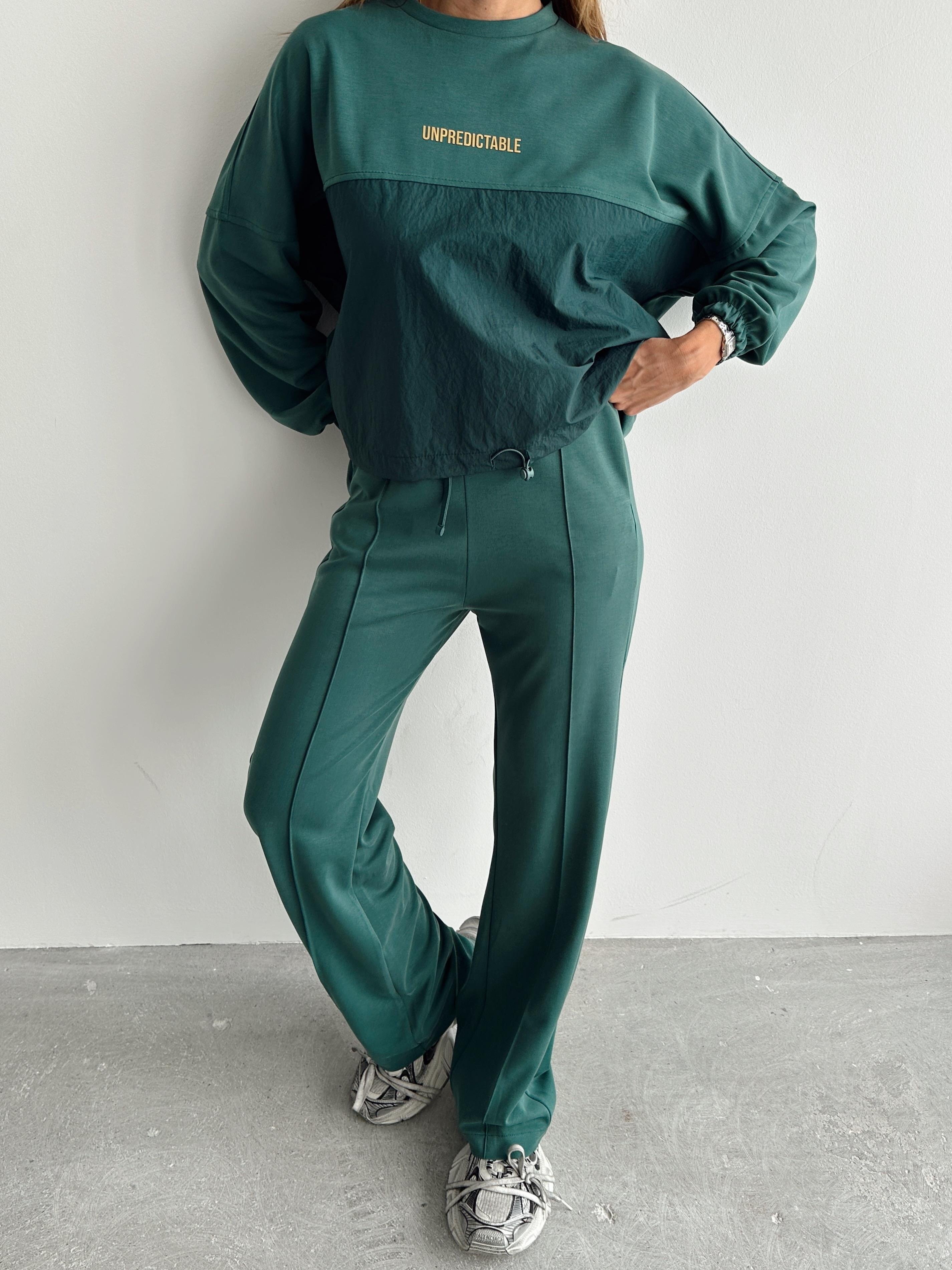 Kadın Paraşüt Detay Sweat Pantolon Yeşil Modal Takım