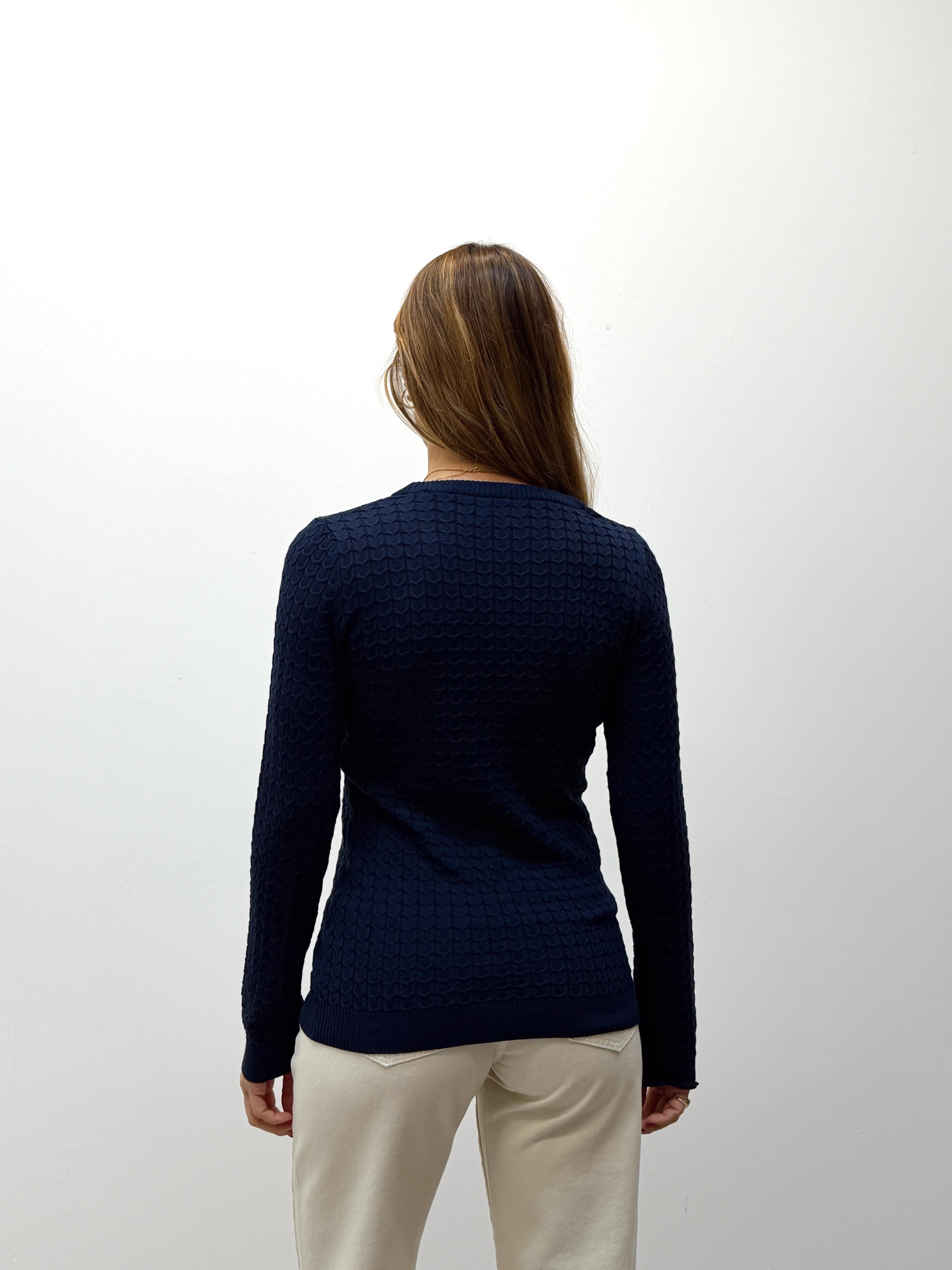 Kadın Saç Örgü Basic Lacivert Triko Kazak 