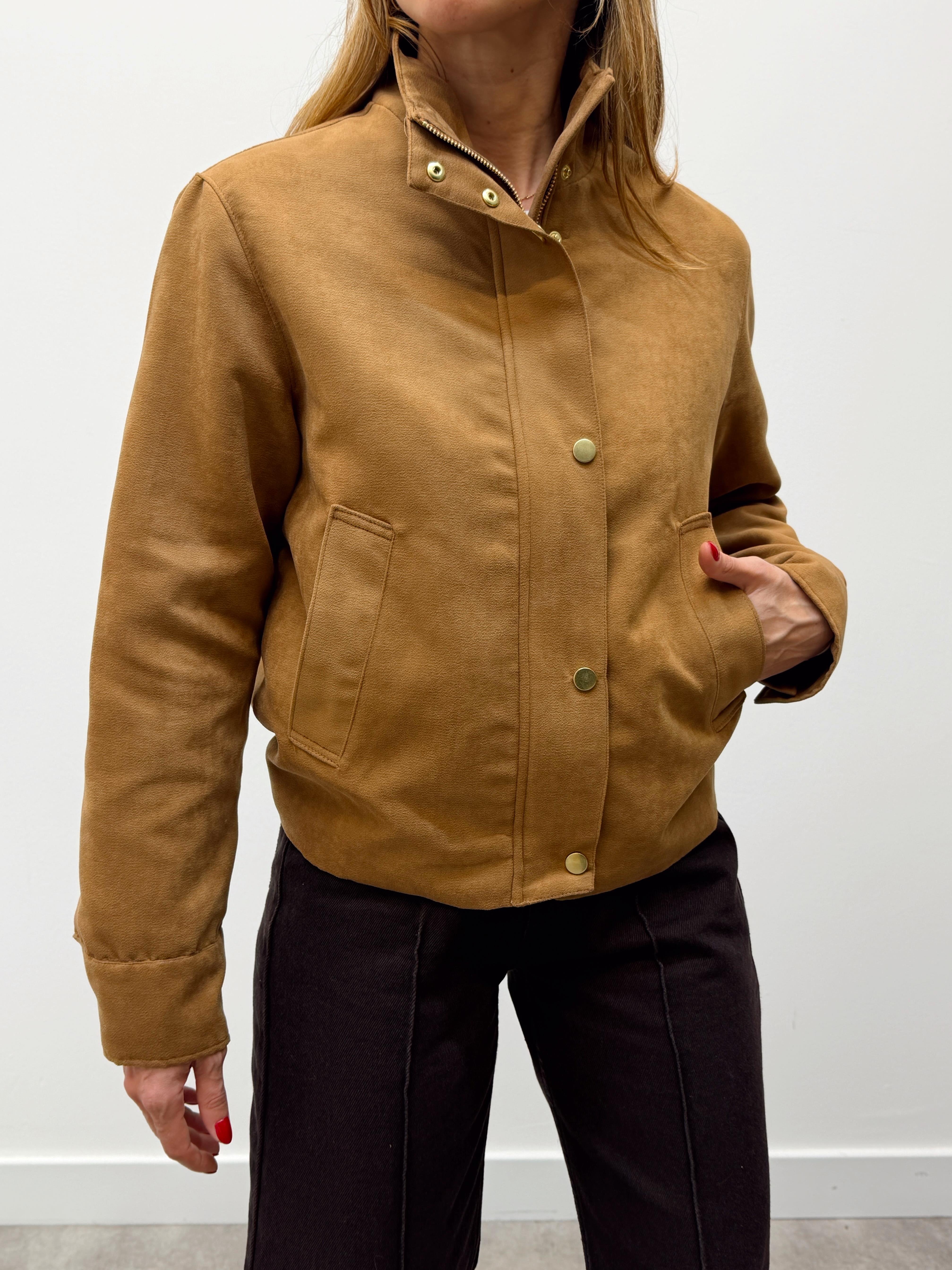Kadın Süet Kumaş Arden Bomber Taba Ceket