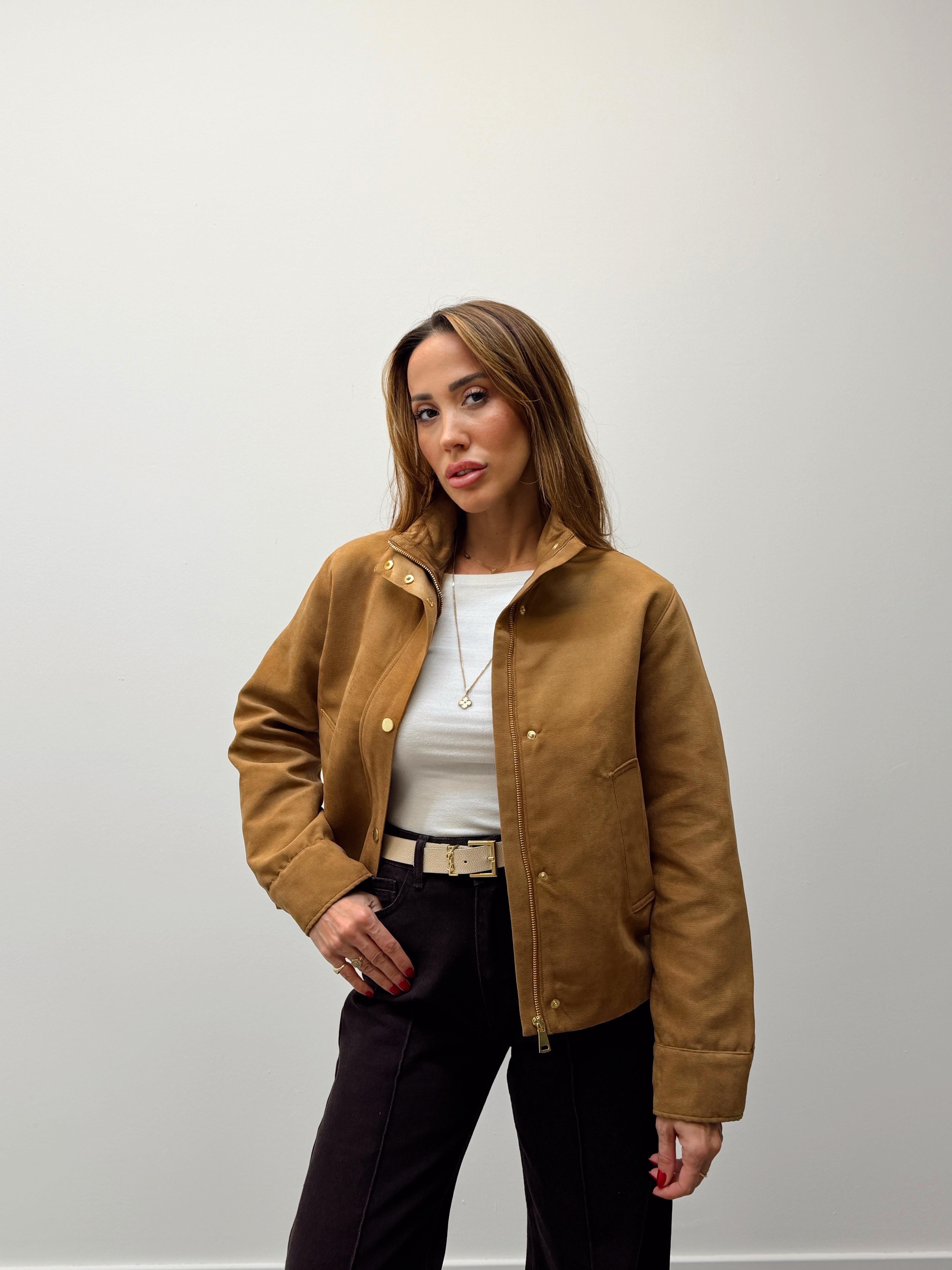 Kadın Süet Kumaş Arden Bomber Taba Ceket