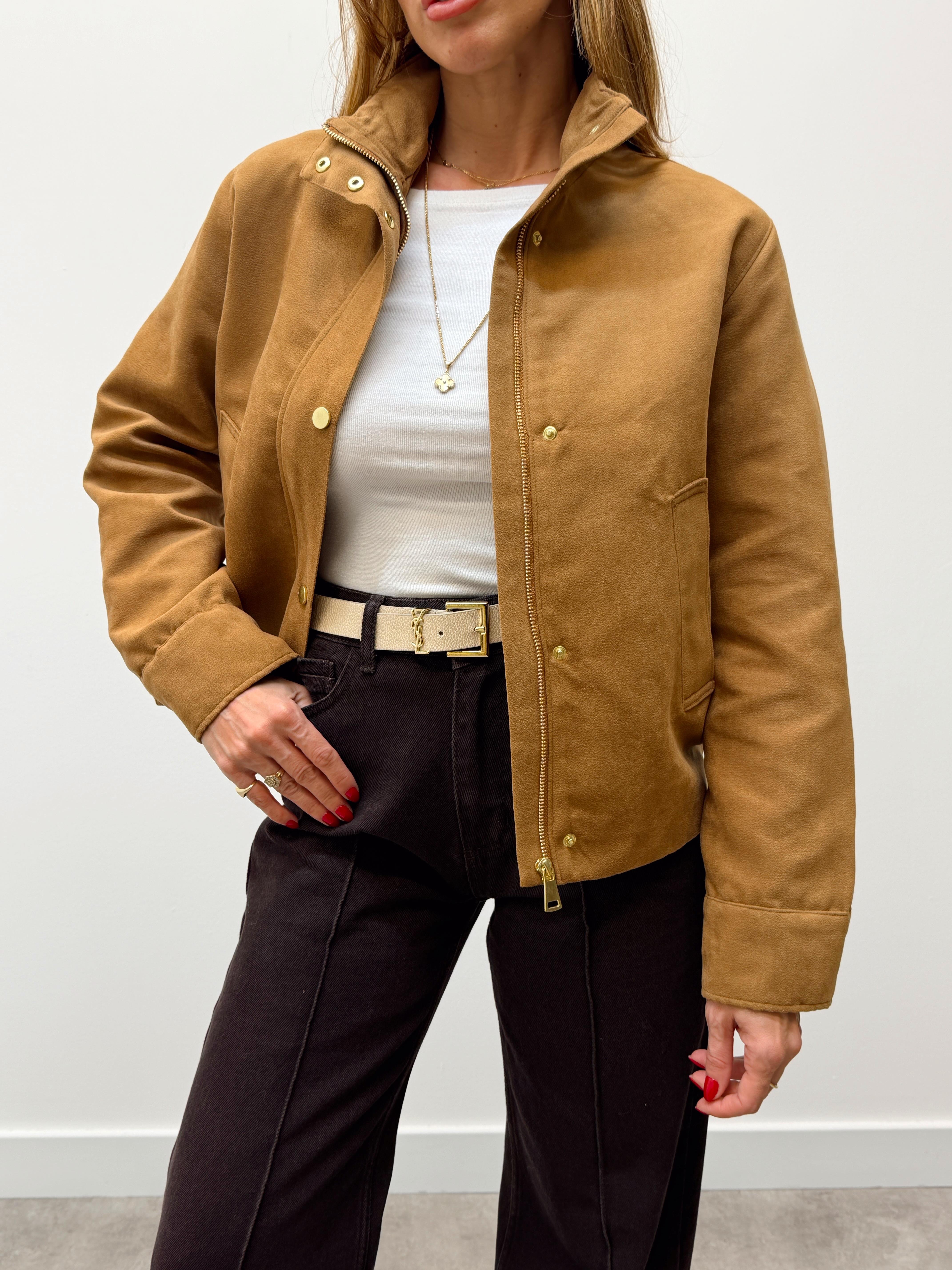 Kadın Süet Kumaş Arden Bomber Taba Ceket
