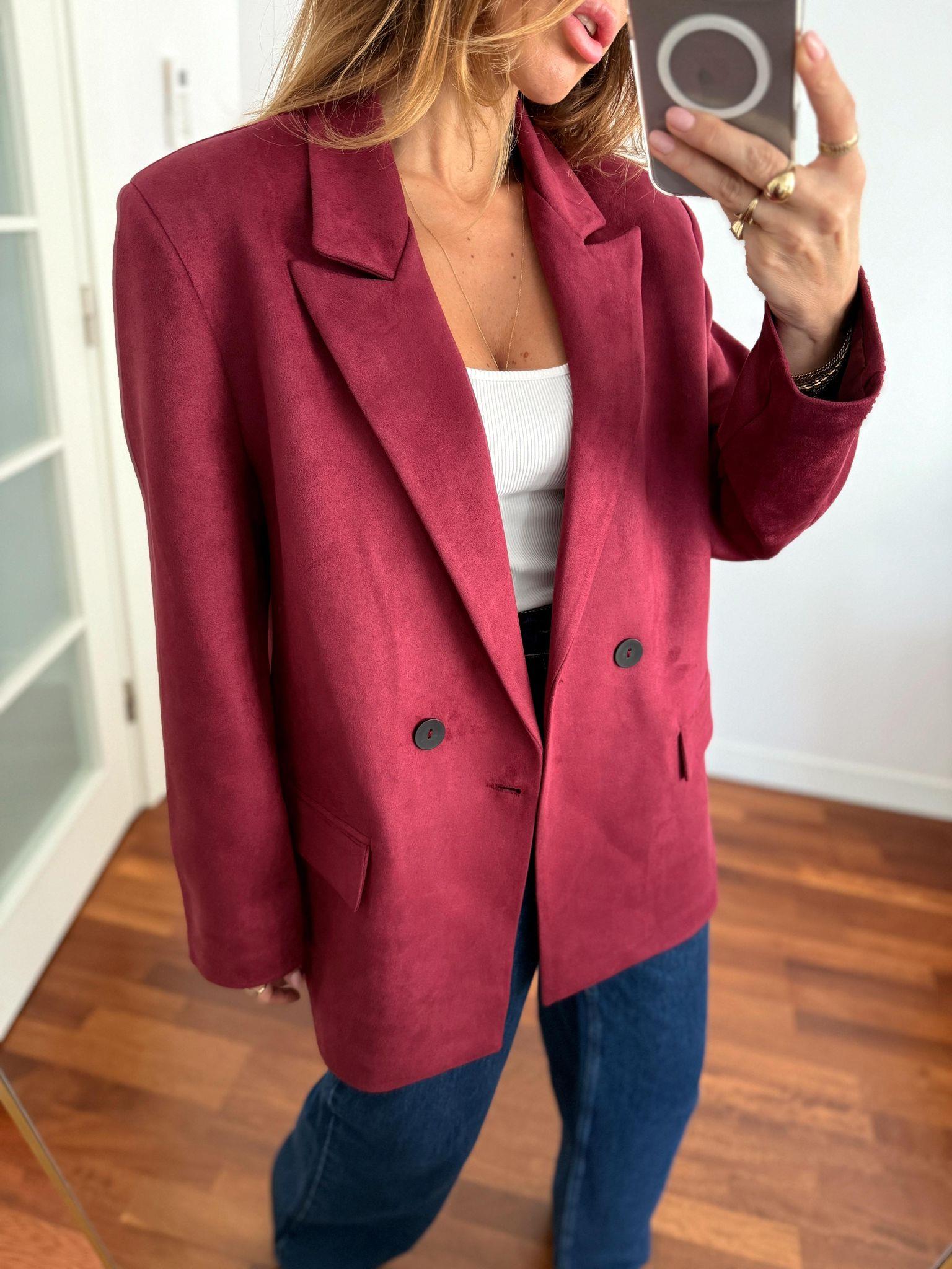 Kadın Süet Kumaş Astarlı Bordo Blazer Ceket