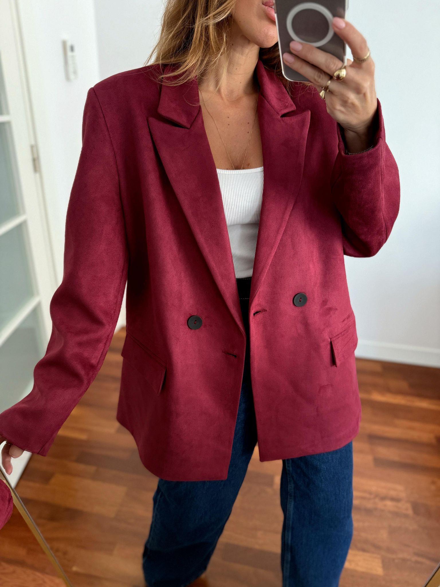 Kadın Süet Kumaş Astarlı Bordo Blazer Ceket