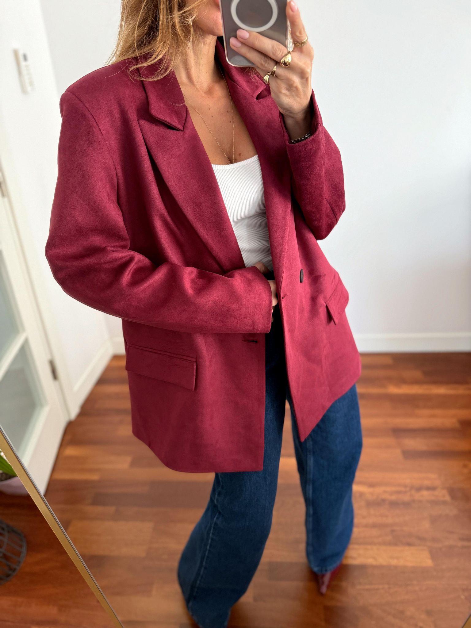 Kadın Süet Kumaş Astarlı Bordo Blazer Ceket