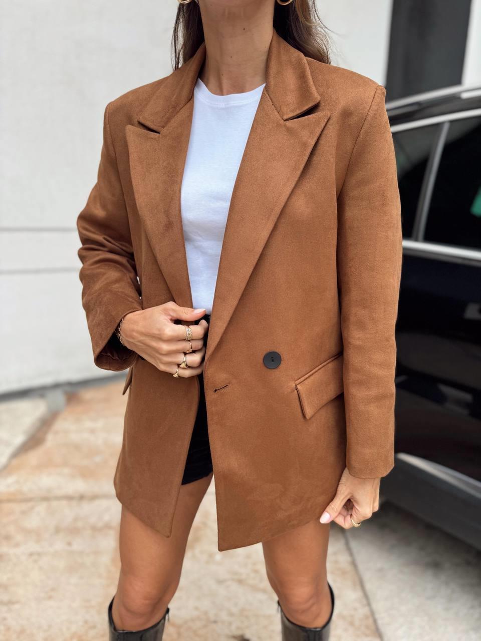 Kadın Süet Kumaş Astarlı Taba Blazer Ceket