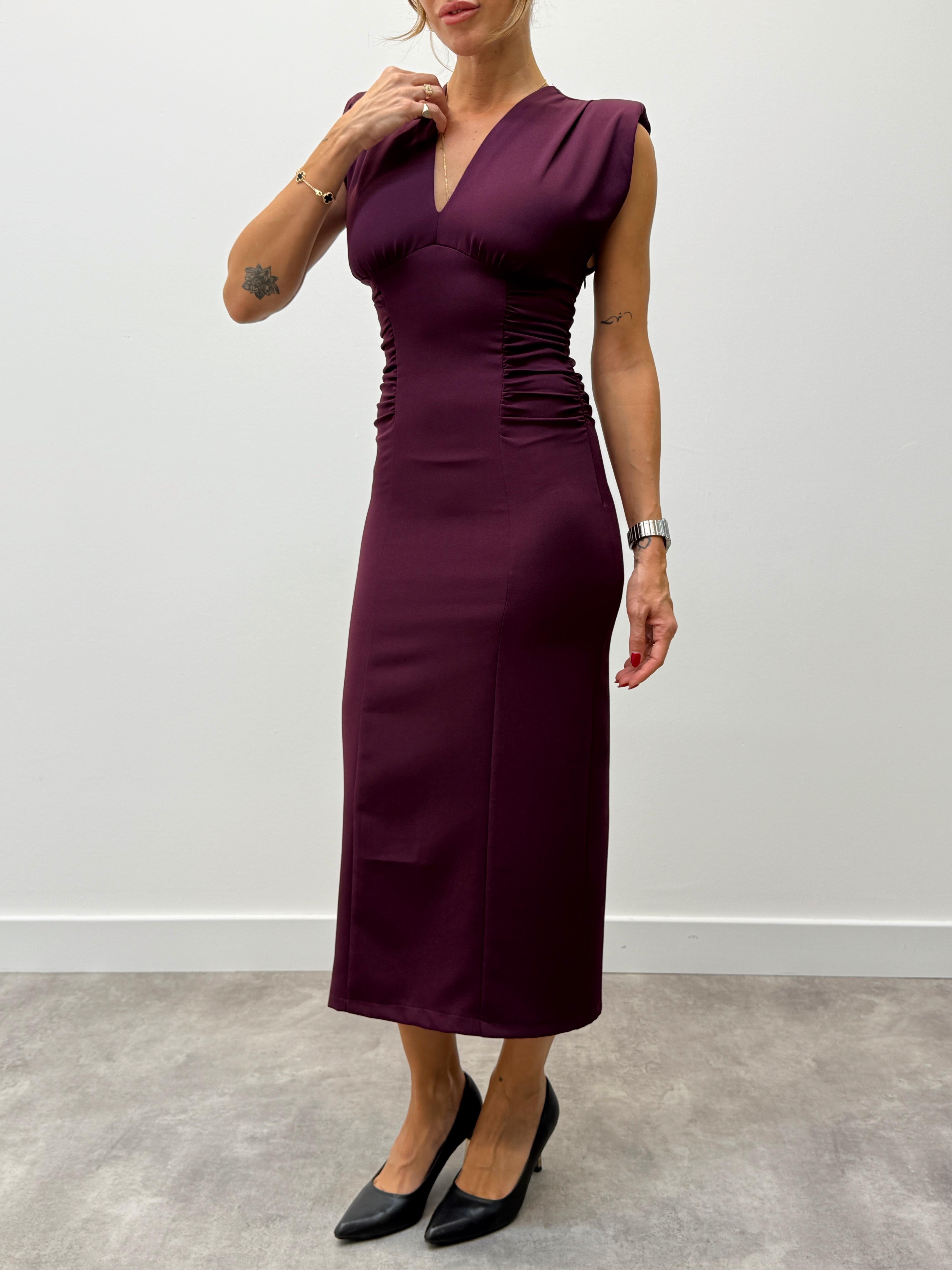 Kadın Vatkalı Drape Detaylı Bordo Elbise