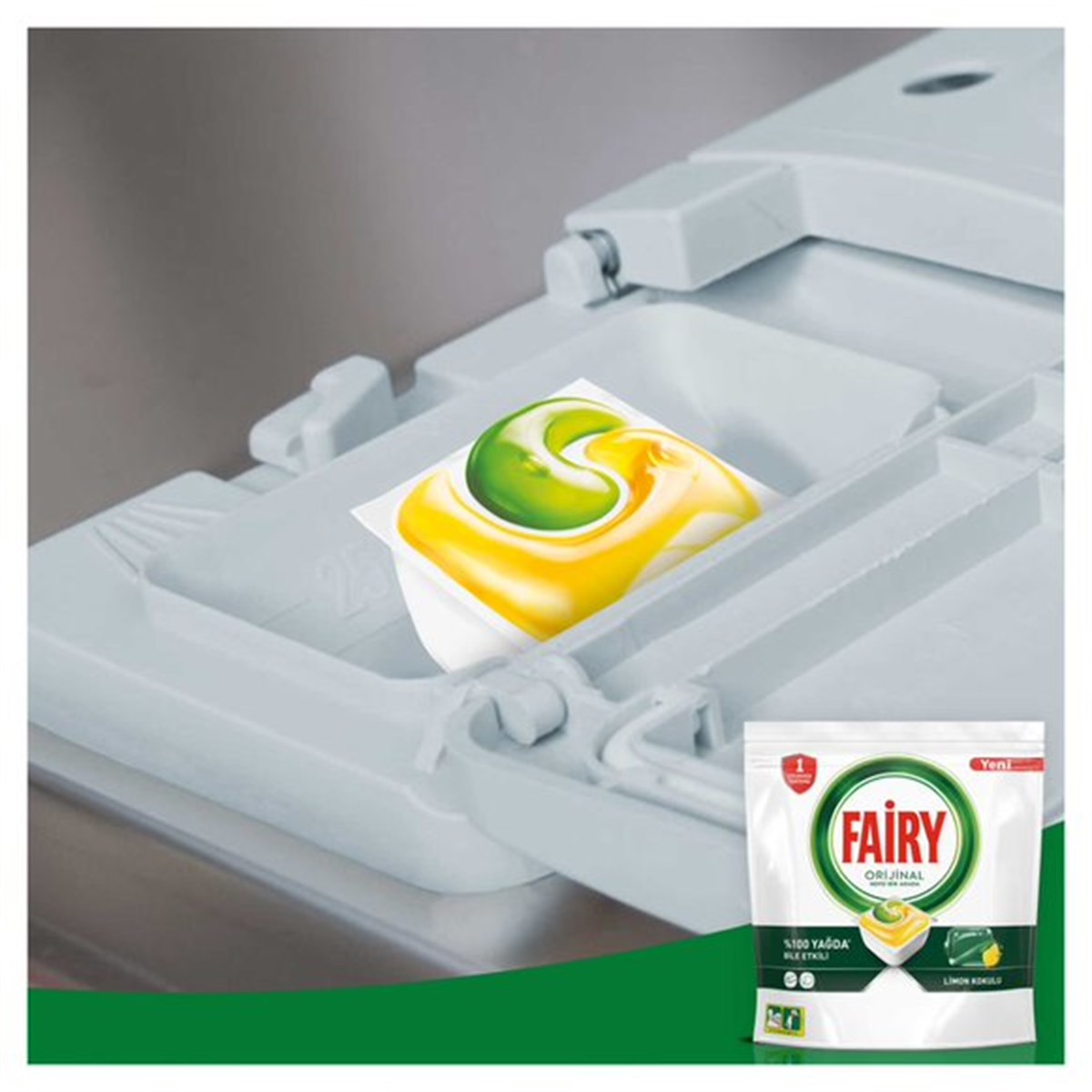 Fairy Hepsi Bir Arada 22 Yıkama Bulaşık Makinesi Deterjanı Kapsülü Limon Kokulu