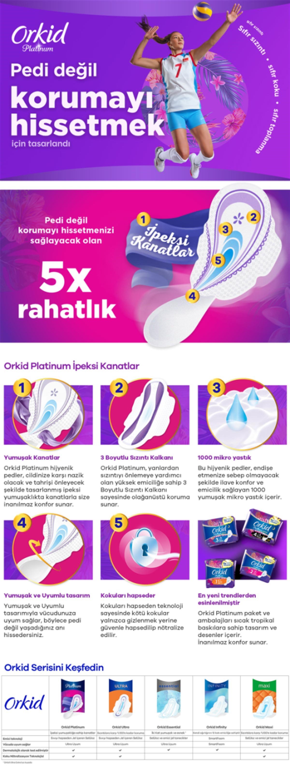 Orkid Platinum Hijyenik Ped Gece Extra Tekli Paket 6 Ped