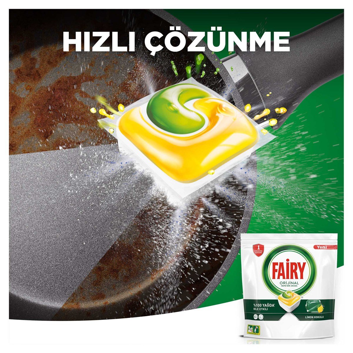 Fairy Hepsi Bir Arada 100 Yıkama Bulaşık Makinesi Deterjanı Kapsülü Limon Kokulu